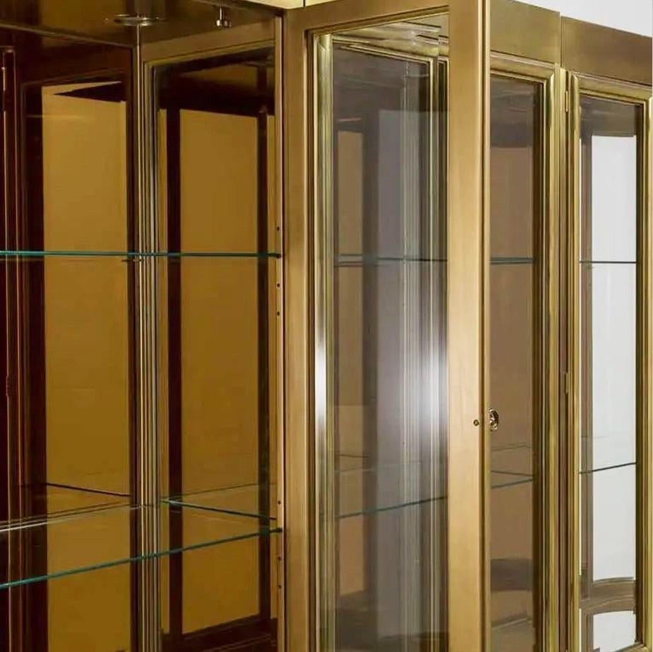 Grand Mastercraft Designed Three Part Brass & Glass Vitrines or Curio Cabinets For Sale 1