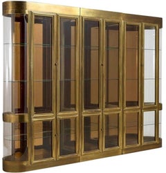 Vintage Grand Mastercraft Designed Three Part Brass & Glass Vitrines or Curio Cabinets