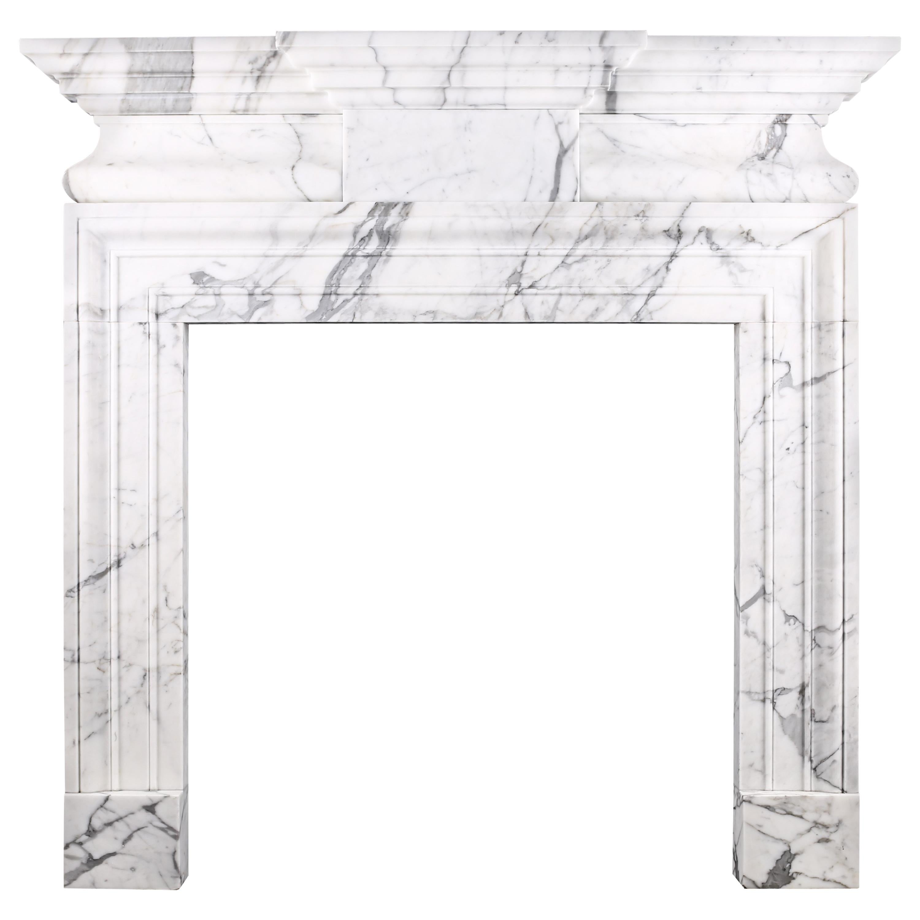 Grand Mid-18th Century Baroque Bolection Fireplace Mantel Shelf Statuary Marble For Sale