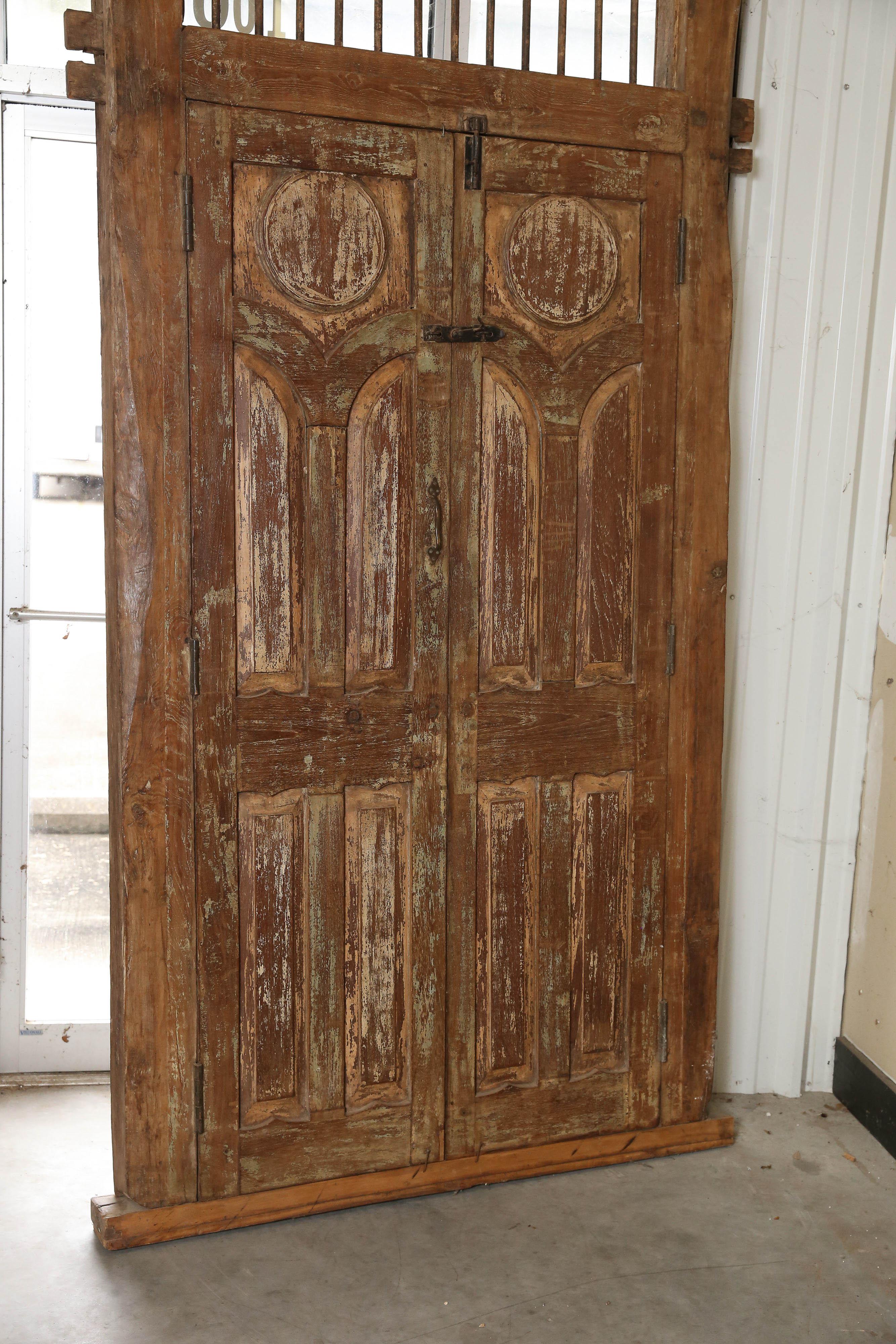 Grand Mid-19th Century Solid Teak Wood Entry Door from a Colonial Mansion For Sale 1