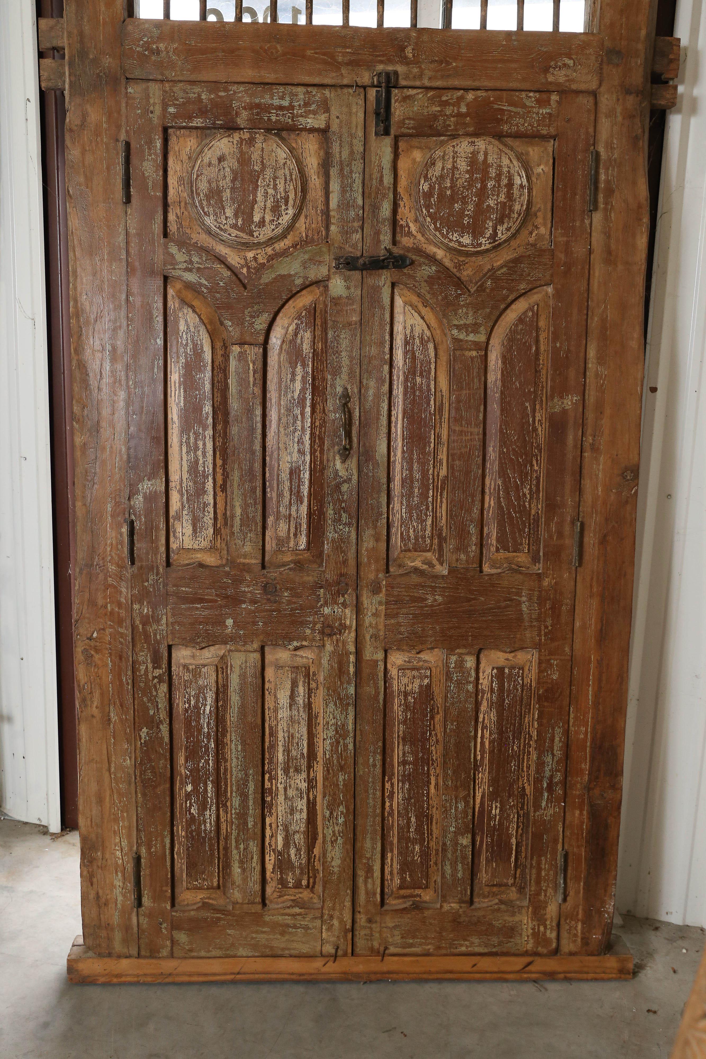 Grand Mid-19th Century Solid Teak Wood Entry Door from a Colonial Mansion For Sale 2