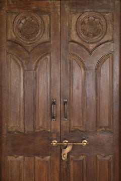 Grand Mid-19th Century Solid Teak Wood Entry Door from a Colonial Mansion
