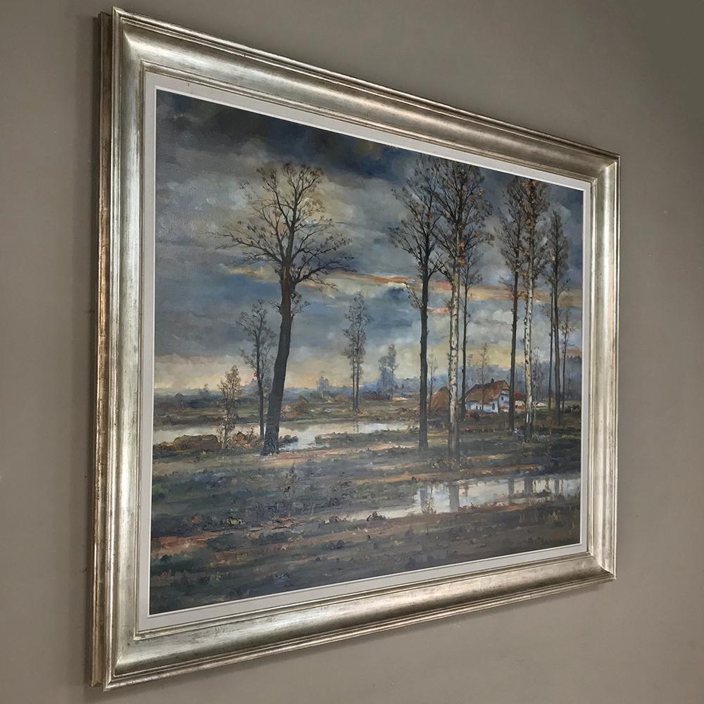 Belgian Grand Midcentury Framed Oil Painting on Canvas by Fr. De Roover