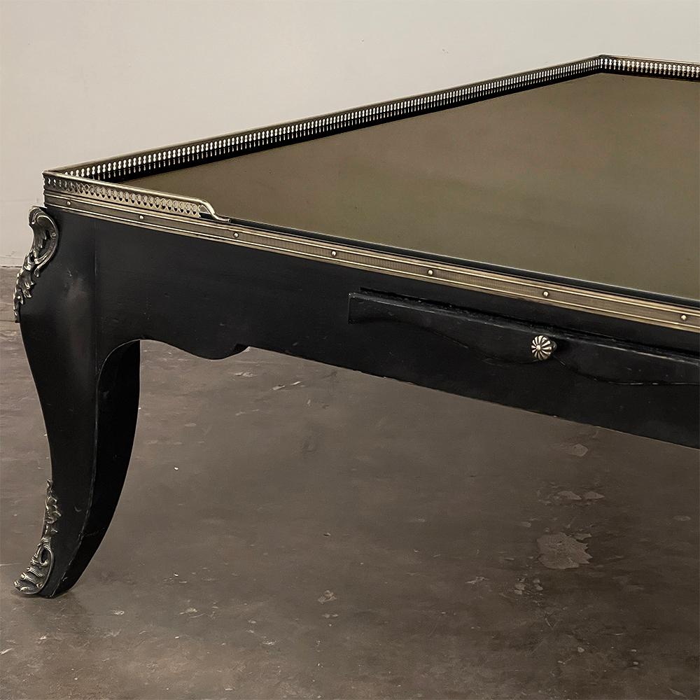 Grand Mid-Century French Black Enamel Coffee Table with Glass Top For Sale 6