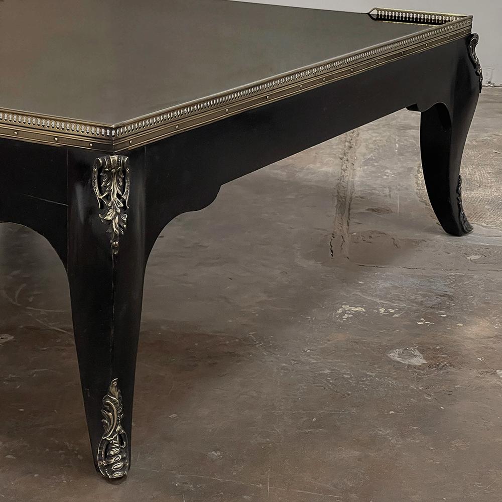 Grand Mid-Century French Black Enamel Coffee Table with Glass Top For Sale 10