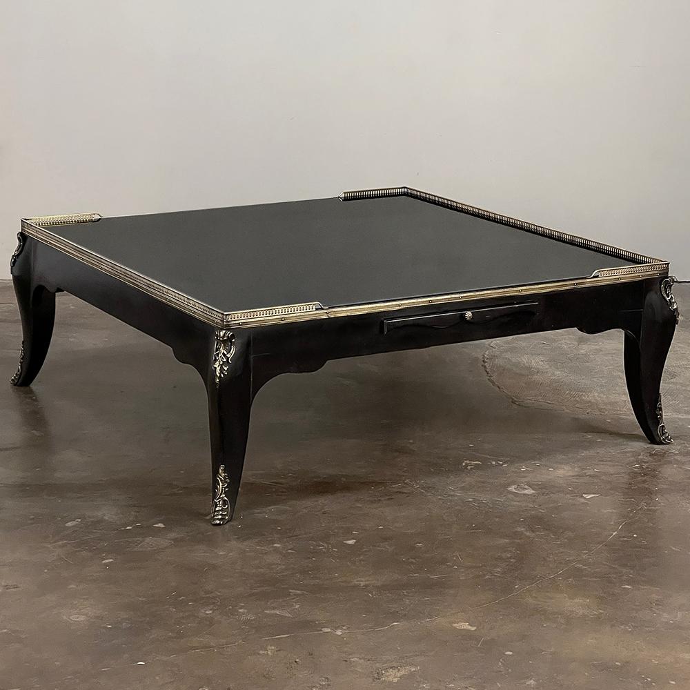 Grand Mid-Century French Black Enamel Coffee Table with Glass Top For Sale 13