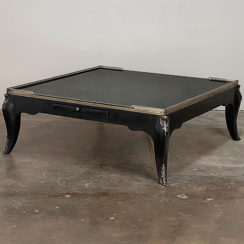 Mid-Century Modern Grand Mid-Century French Black Enamel Coffee Table with Glass Top For Sale