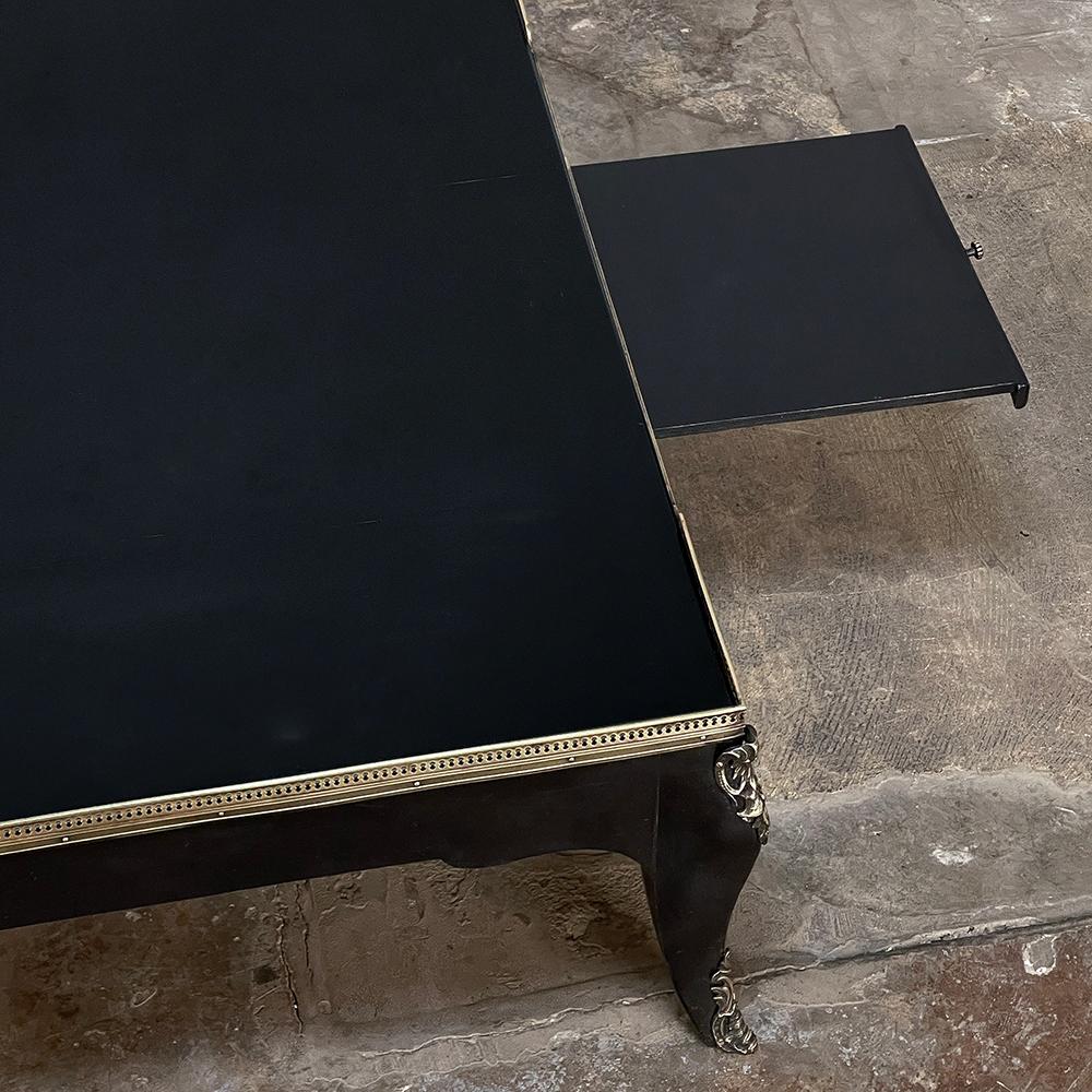 Grand Mid-Century French Black Enamel Coffee Table with Glass Top In Good Condition For Sale In Dallas, TX