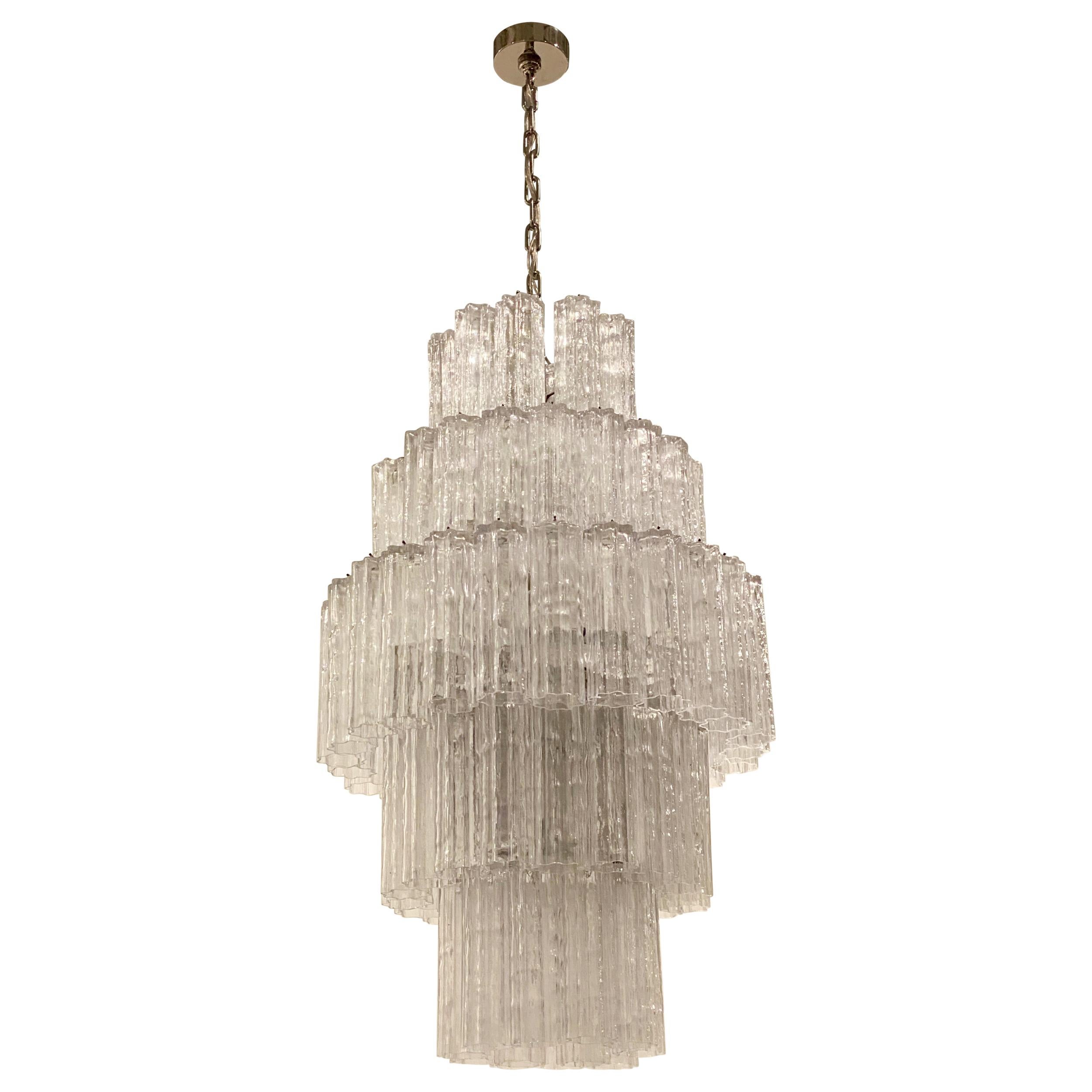 Grand Mid-Century Modern Round Tiered Tronchi Chandelier