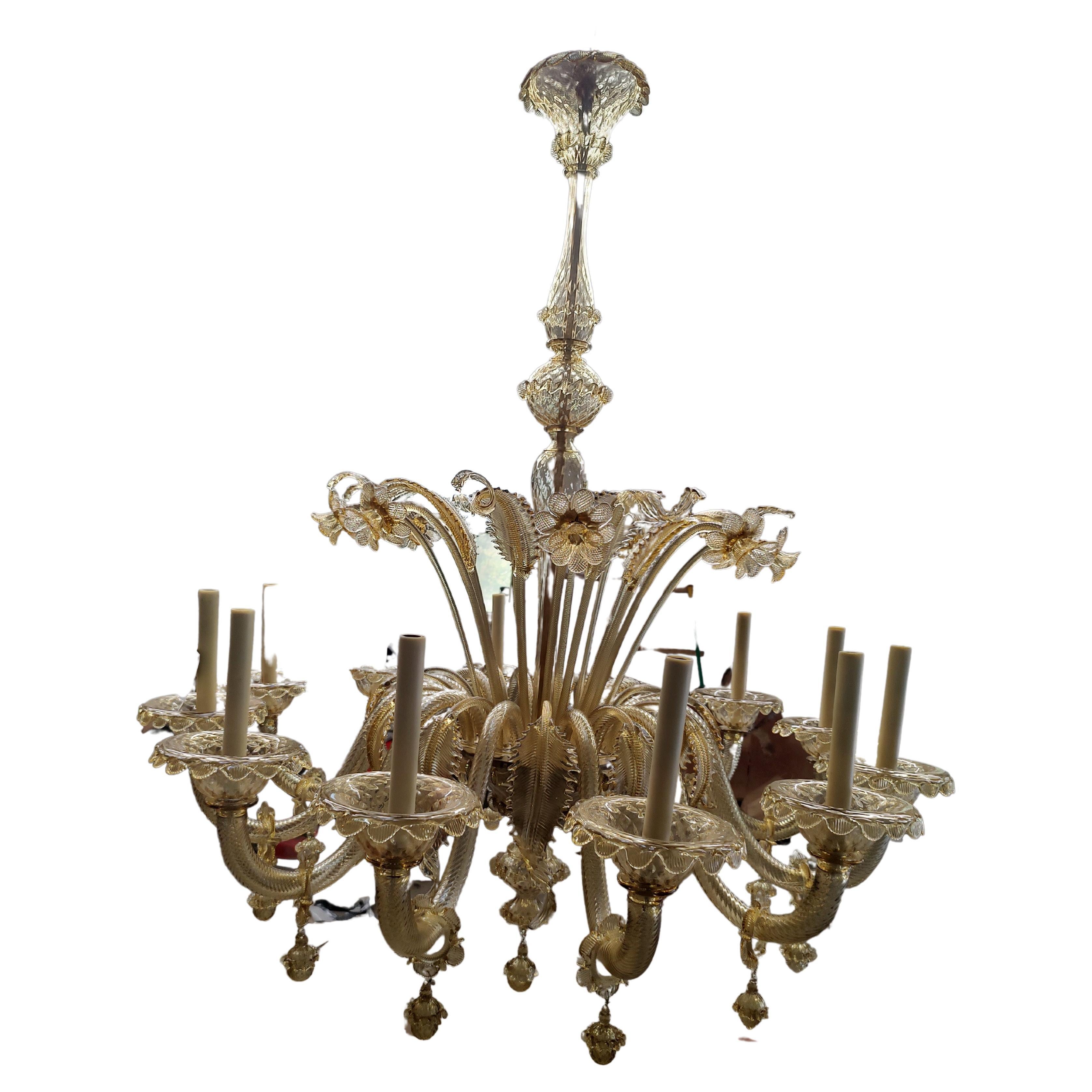 Grand Mid Century Modern Sculptural Italian 12 Arm Murano Chandelier For Sale 3