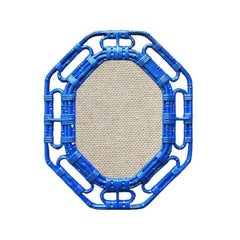 Grand Millennial Chinoiserie Blue Lacquered Faux Bamboo Hanging Photo Frame