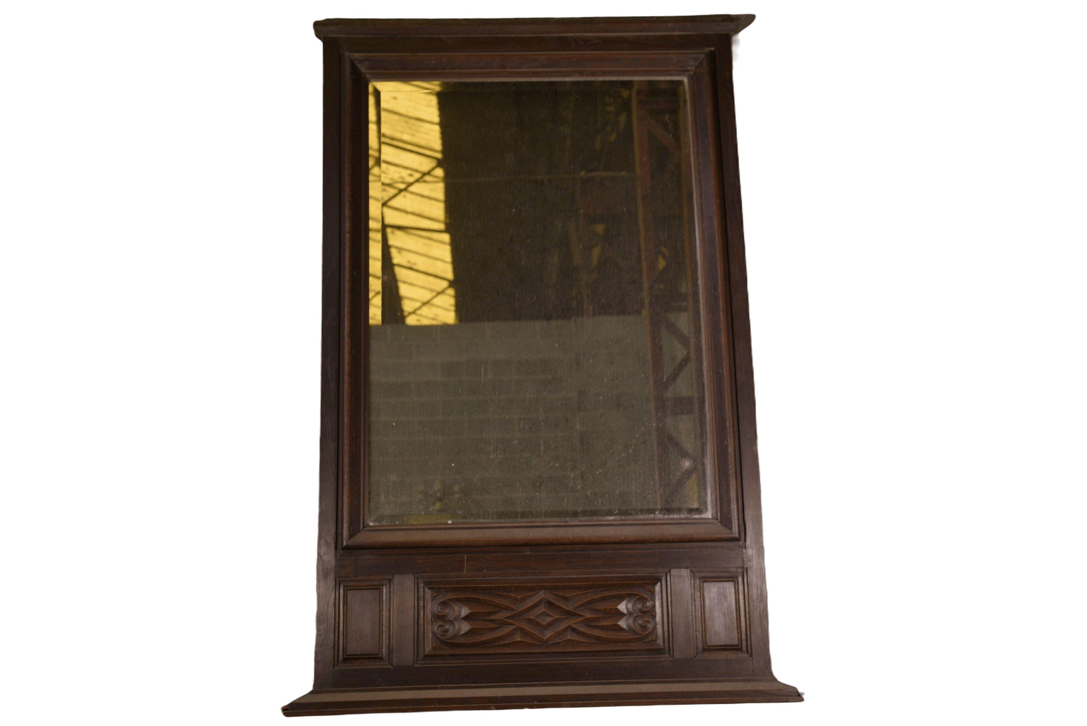 Grand Miroir en chêne massif et verre biseauté par André Le Picard 1950 Bon état - En vente à TOURCOING, FR