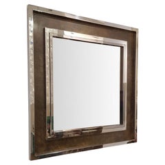 Grand miroir vintage en laiton Maison JANSEN, FRANCE vers 1980