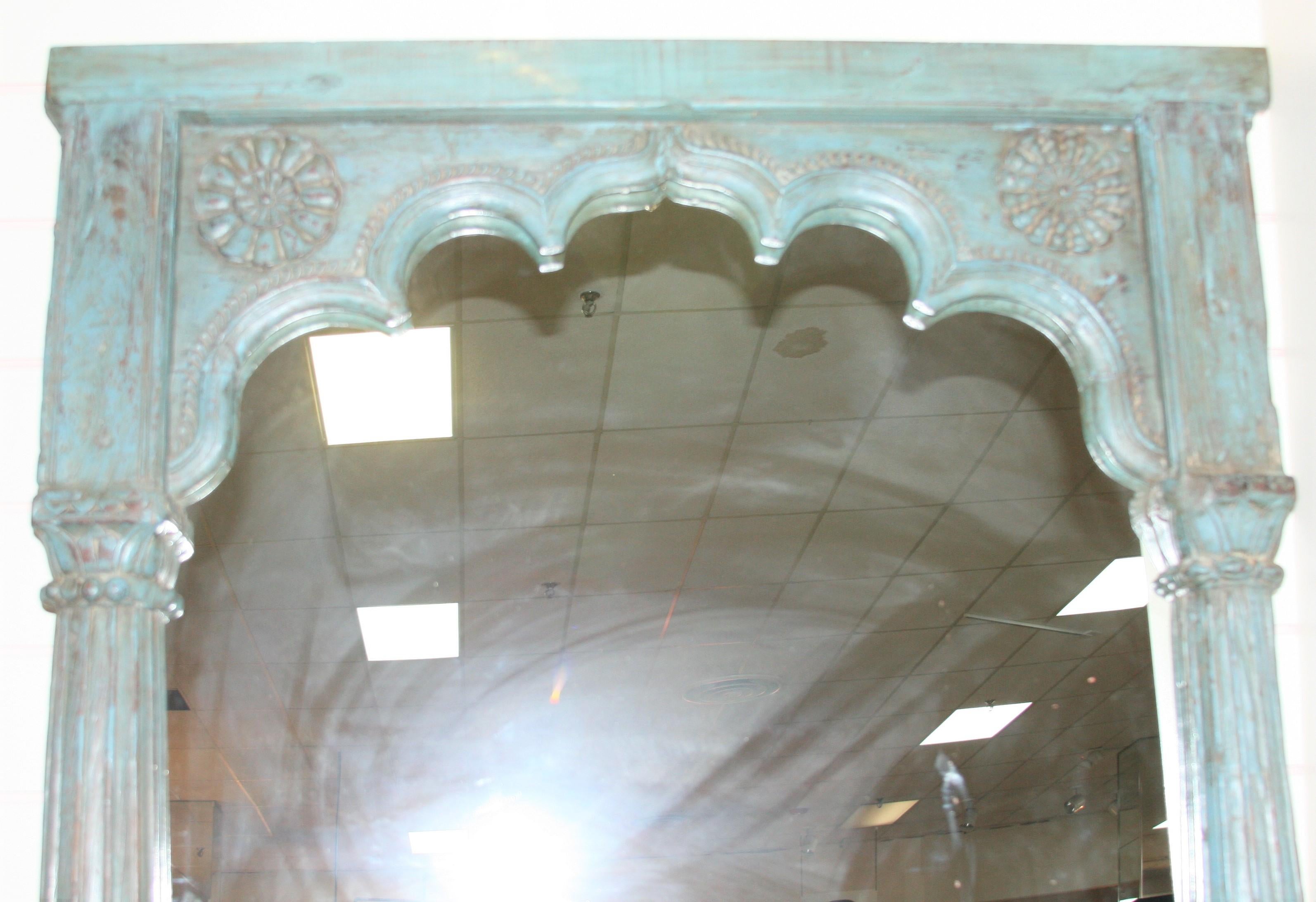 Indian Grand Mirror Using Solid Teakwood Open Window from a Late 19th Century Castle For Sale