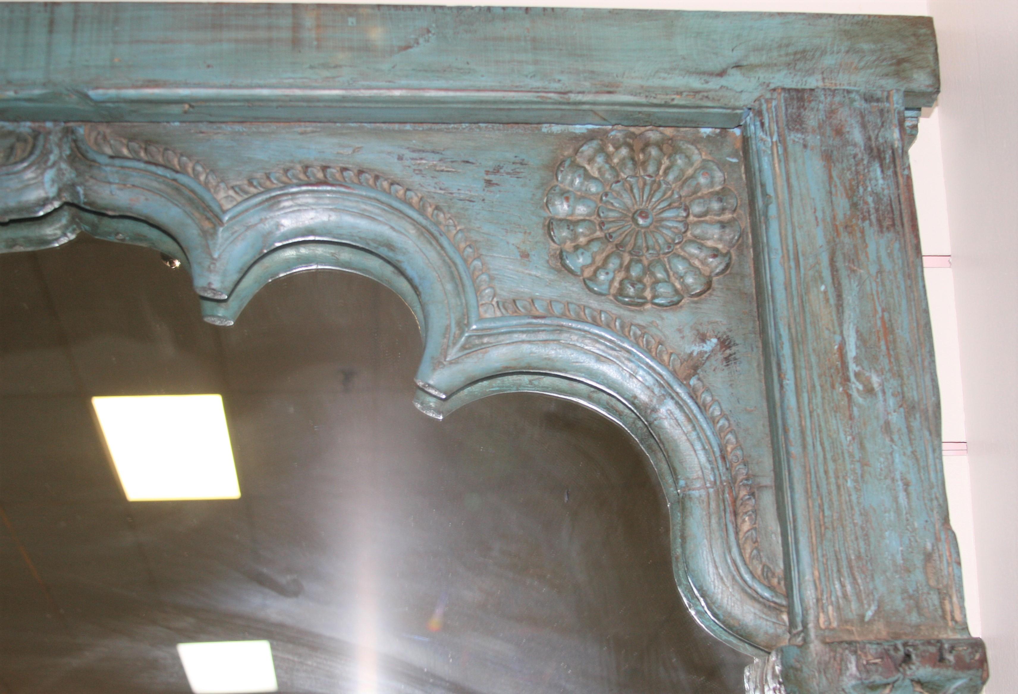 Grand Mirror Using Solid Teakwood Open Window from a Late 19th Century Castle In Good Condition For Sale In Houston, TX