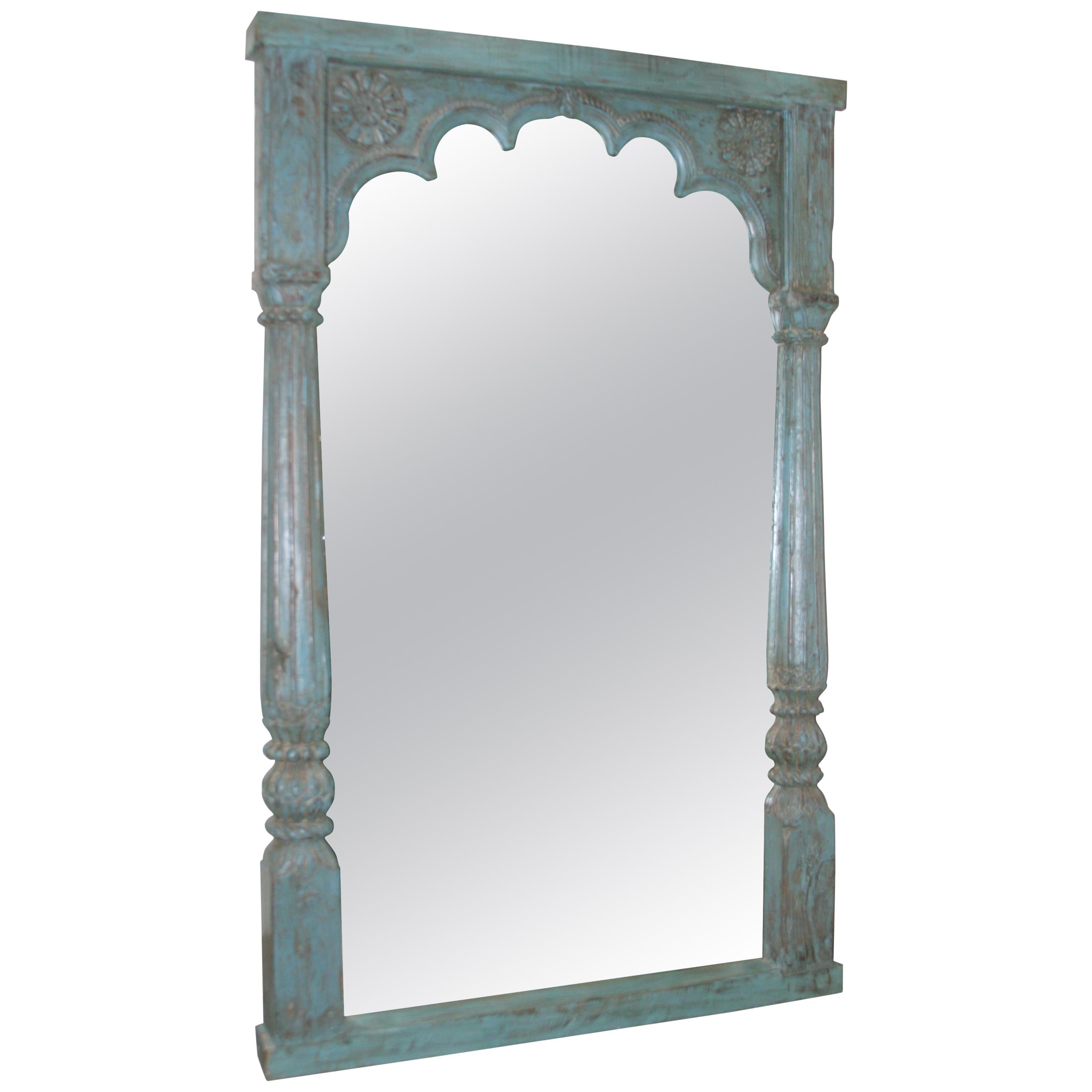 Grand Mirror Using Solid Teakwood Open Window from a Late 19th Century Castle For Sale