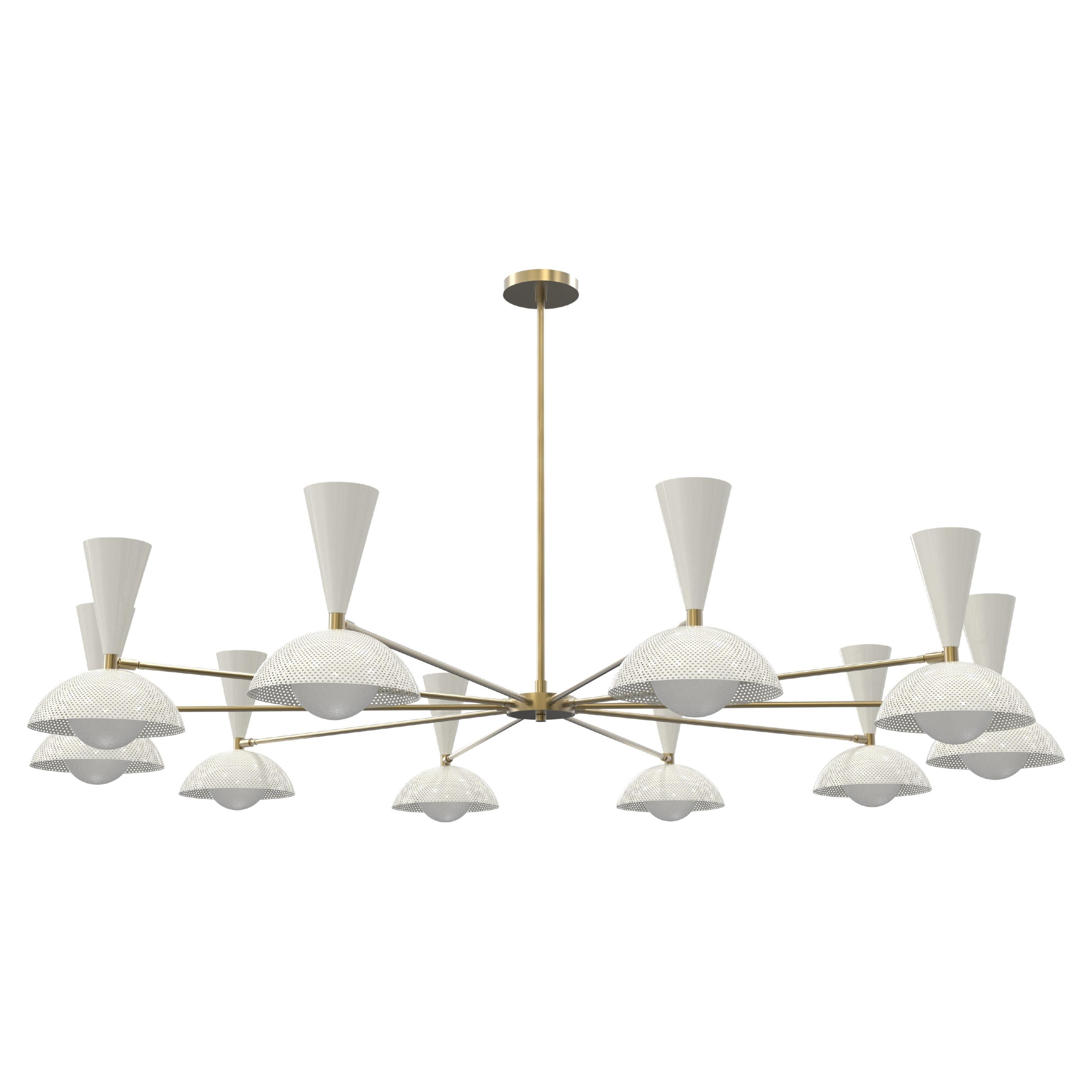 Grand Molto 10-Arm Brass & Enamel Chandelier, French Modern, Blueprint Lighting For Sale