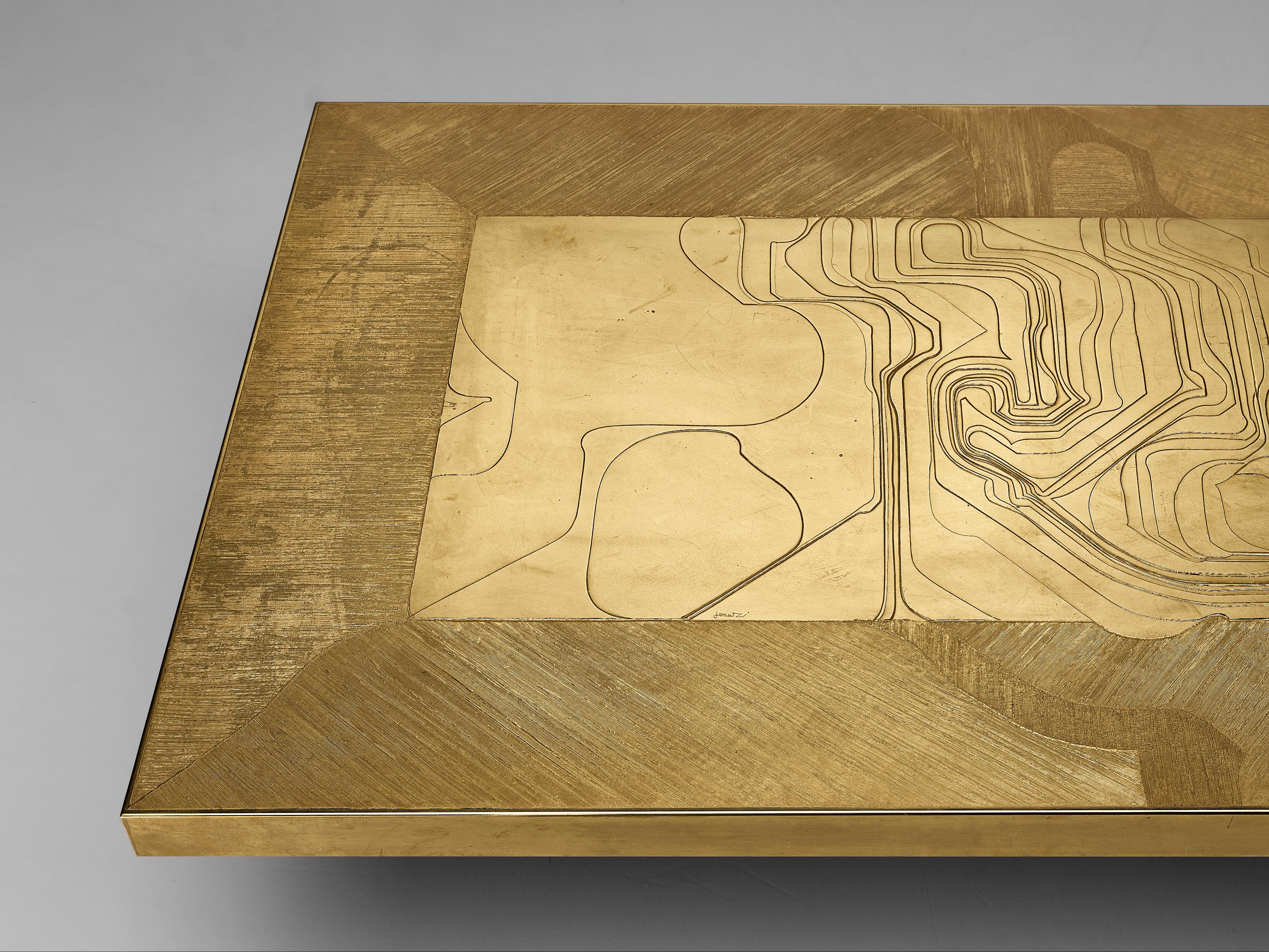 Post-Modern Grand Nadie Jenatzy Coffee Table in Etched Brass