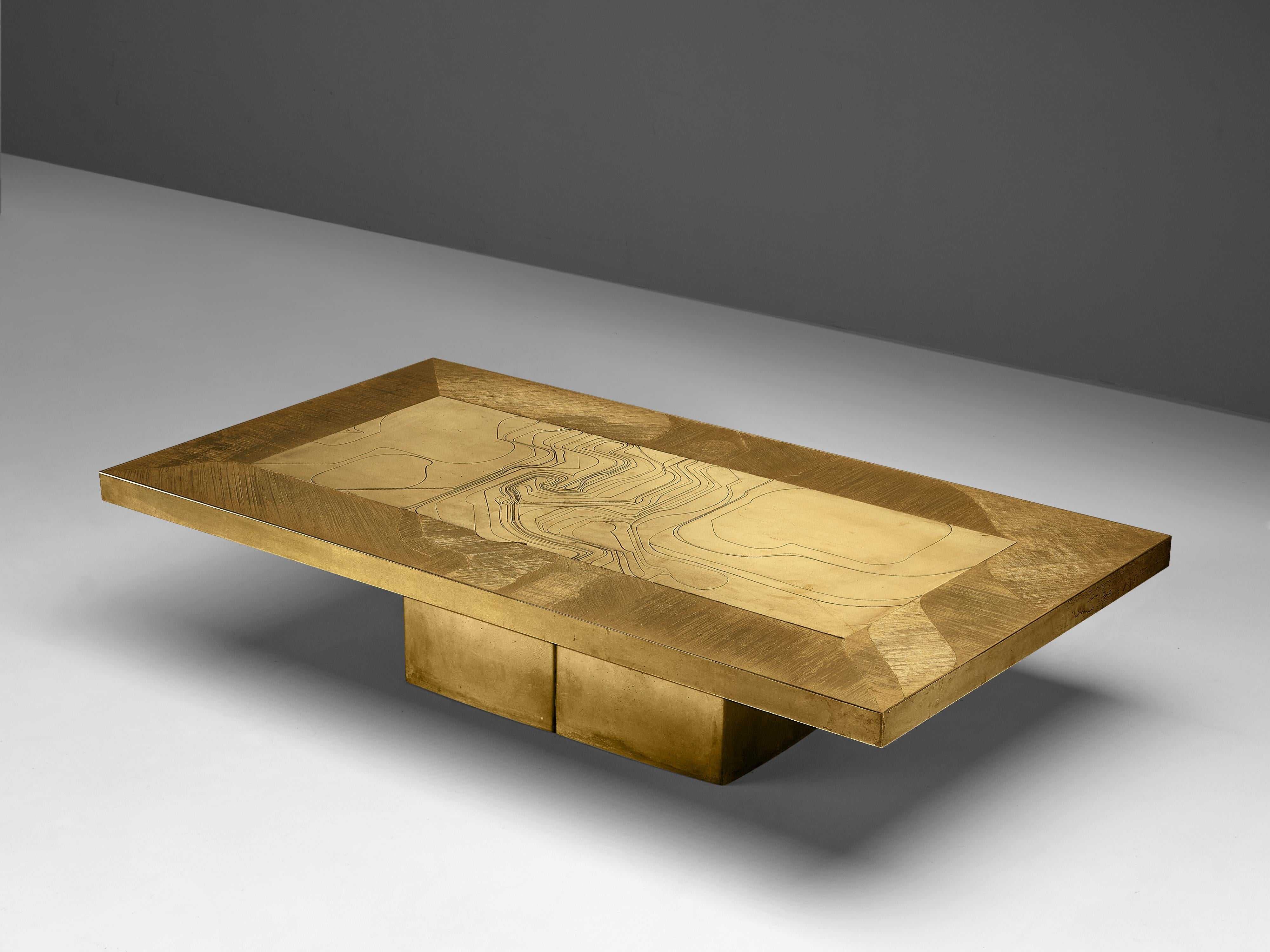 Belgian Grand Nadie Jenatzy Coffee Table in Etched Brass