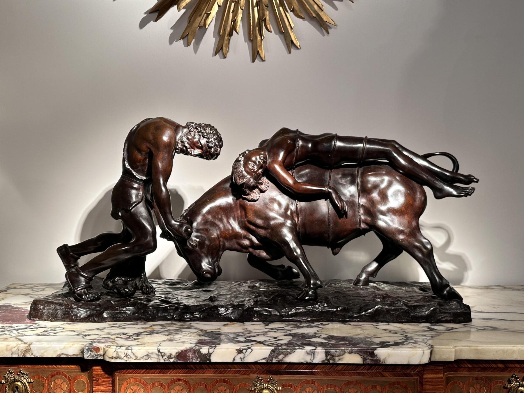 Exceptional Grand Neapolitan Bronze Depicting the Abduction of Europa by Vincenzo Cinque. 

Italian Naples - Circa 1900
 
 
This wonderfully cast large scale bronze has retained an exceptional rich chestnut patination, depicting a male figure