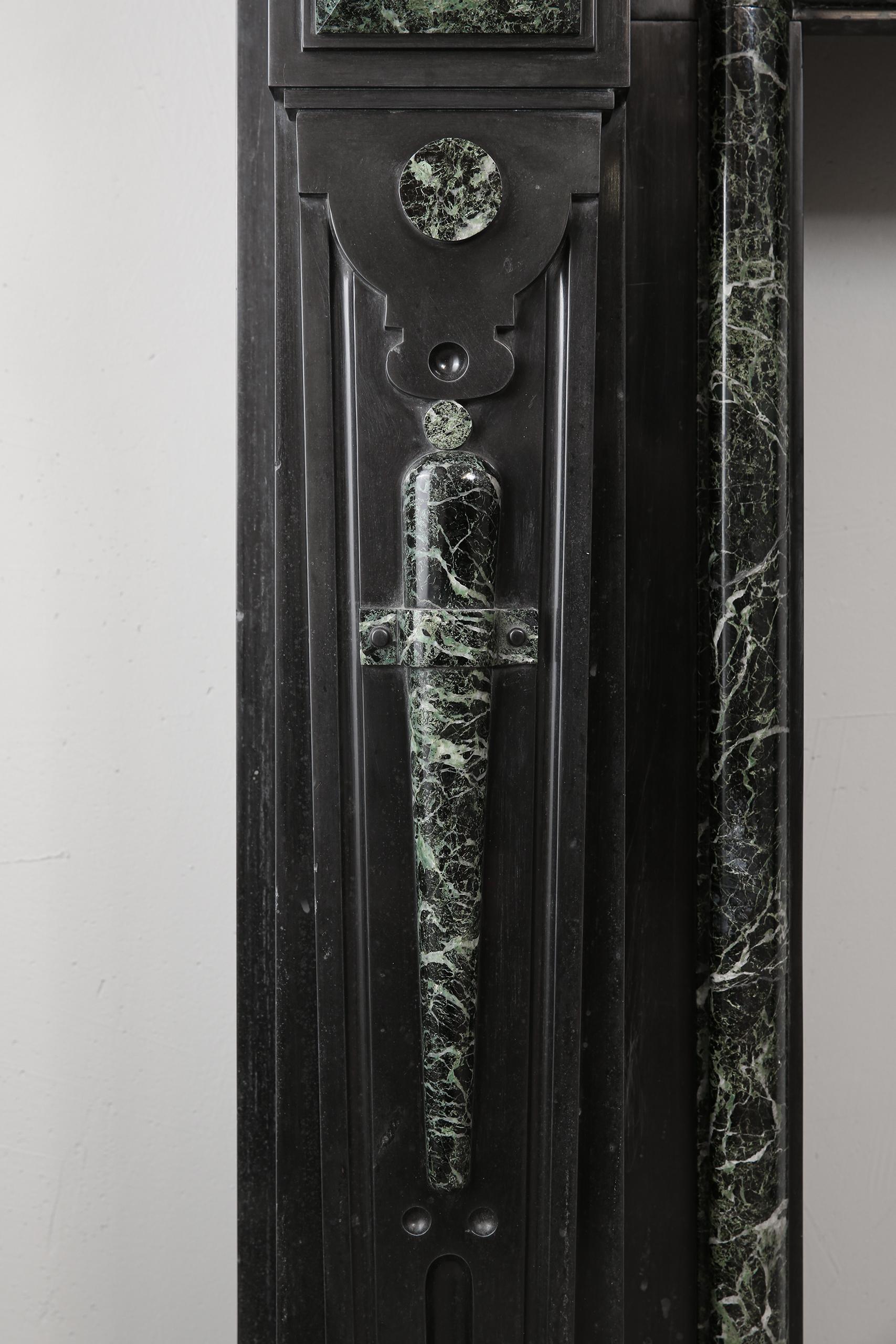 Belgian Black Marble Grand Neoclassical Black and Green Marble Antique Fireplace Surround For Sale