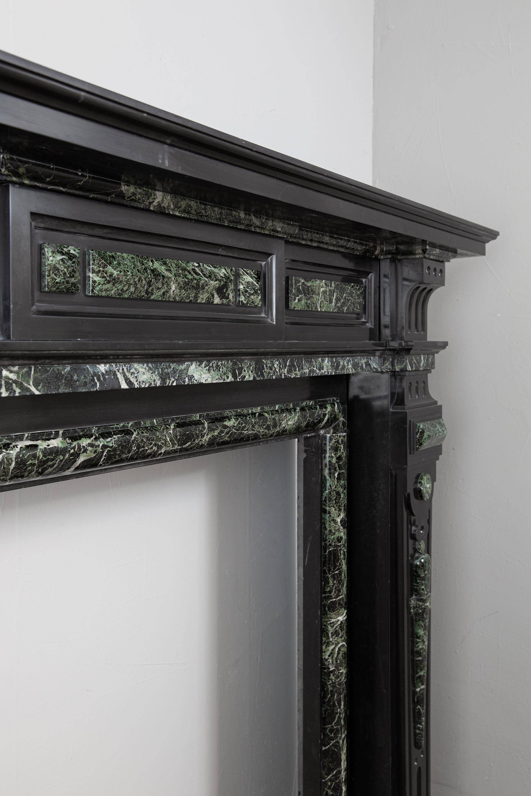Grand Neoclassical Black and Green Marble Antique Fireplace Surround For Sale 2