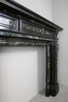 Grand Neoclassical Black and Green Marble Antique Fireplace Surround