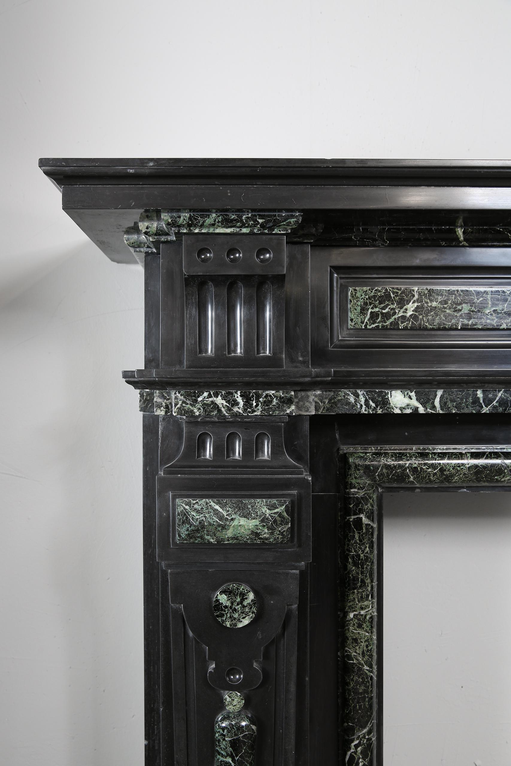 Belgian Grand Neoclassical Black and Green Marble Antique Fireplace Surround For Sale