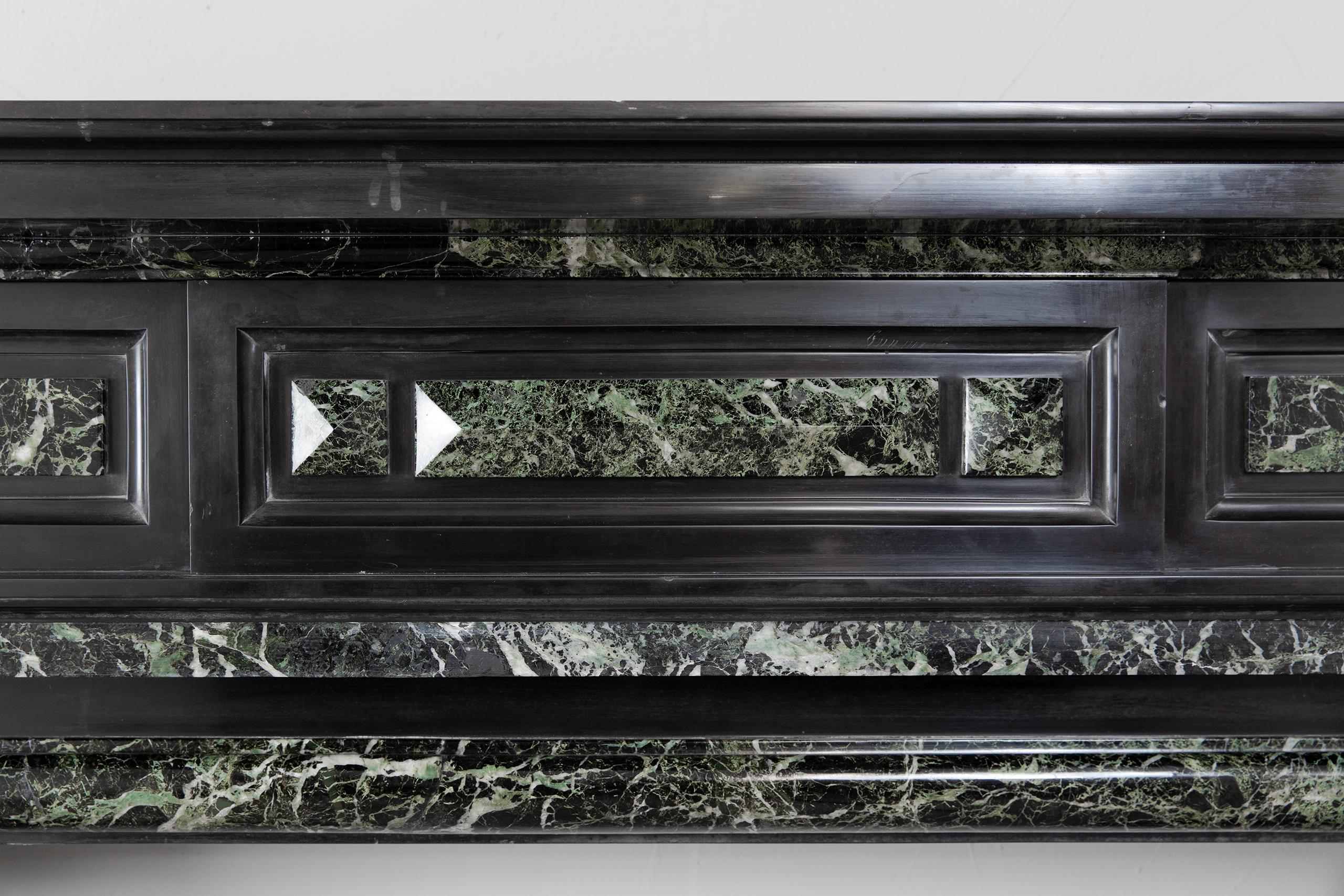 19th Century Grand Neoclassical Black and Green Marble Antique Fireplace Surround For Sale