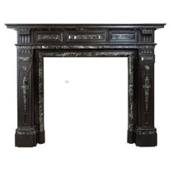 Grand Neoclassical Black and Green Marble Antique Fireplace Surround
