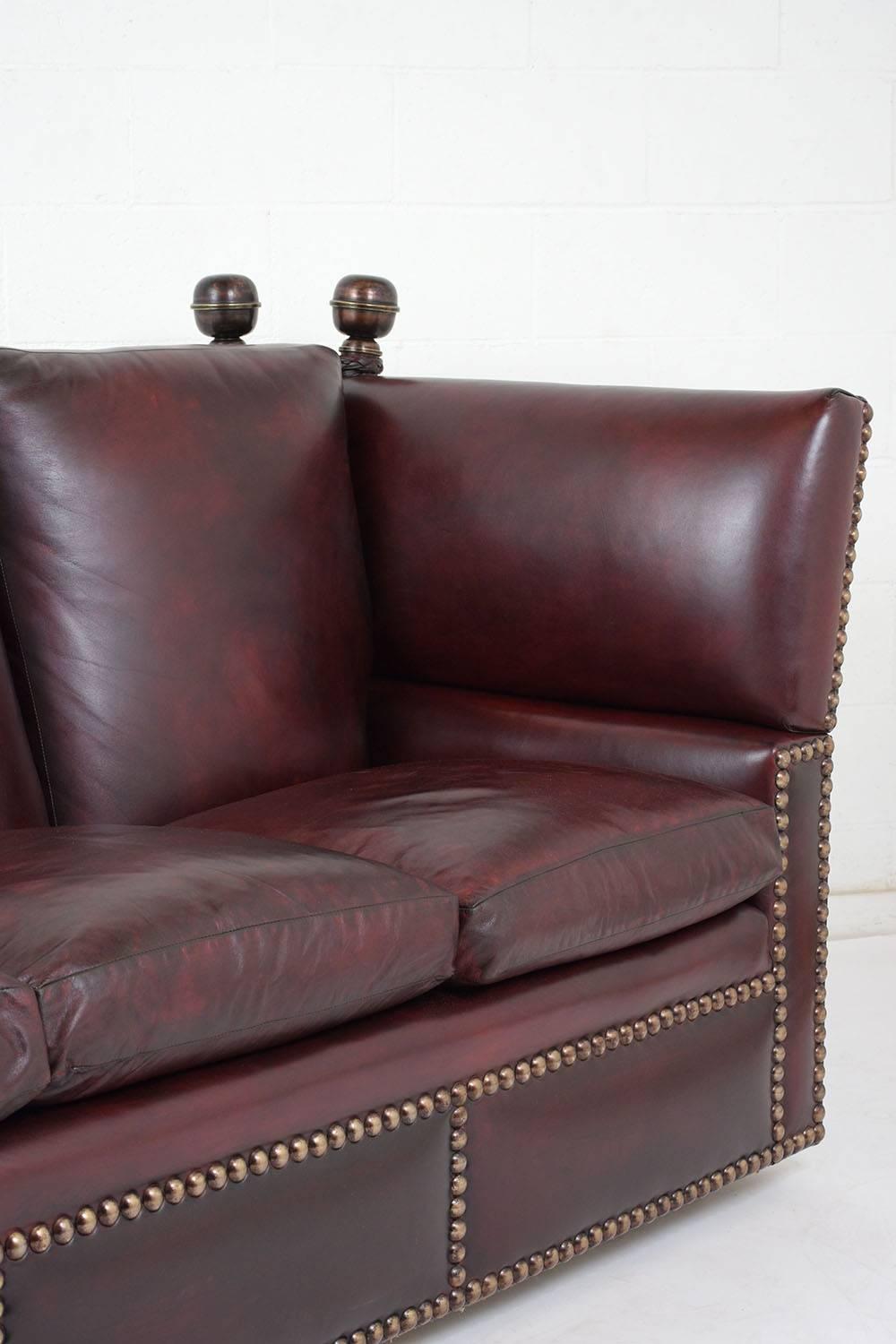 20th Century Grand Neoclassical Style Comfortable Three-Seat Leather Sofa
