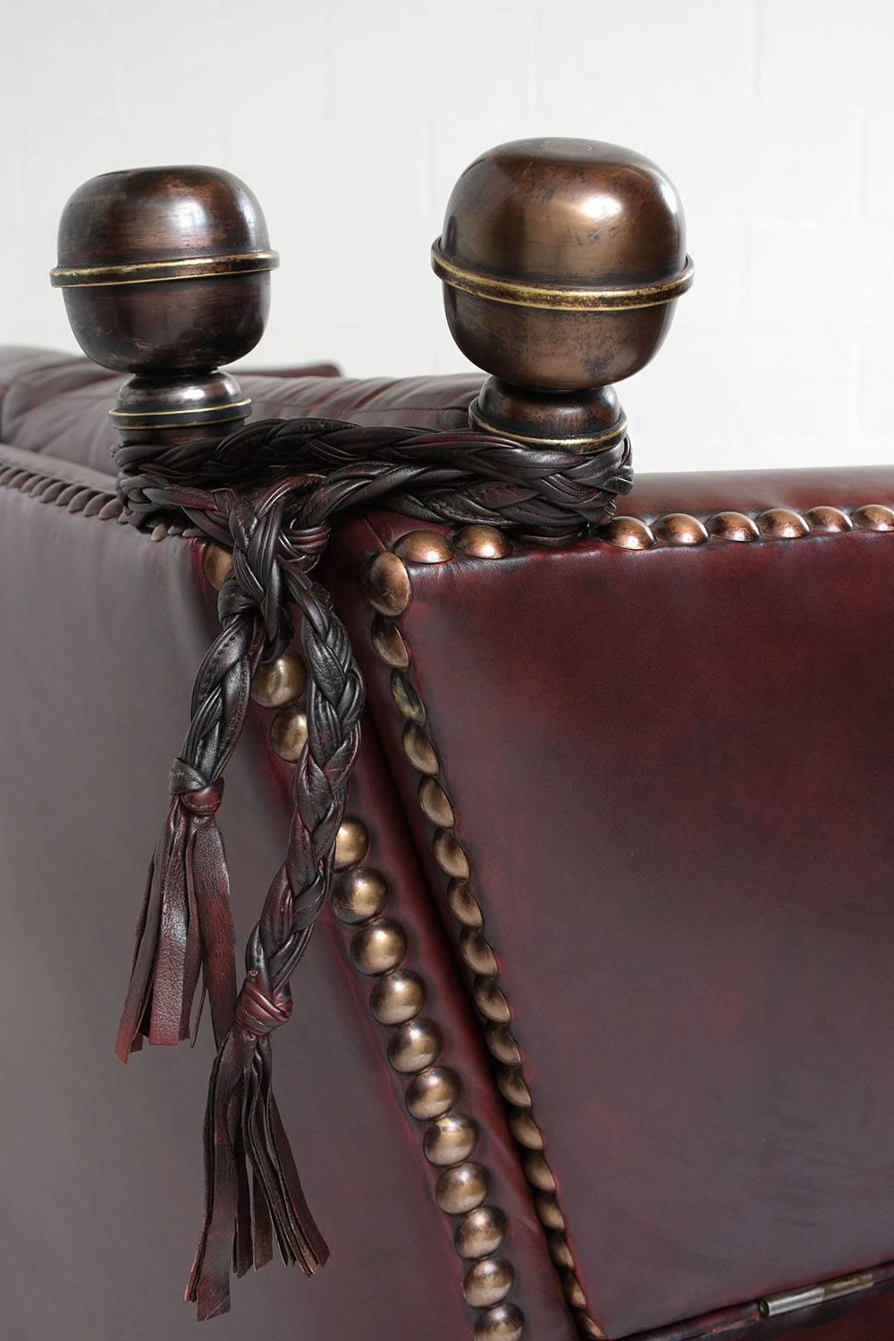 Brass Grand Neoclassical Style Comfortable Three-Seat Leather Sofa