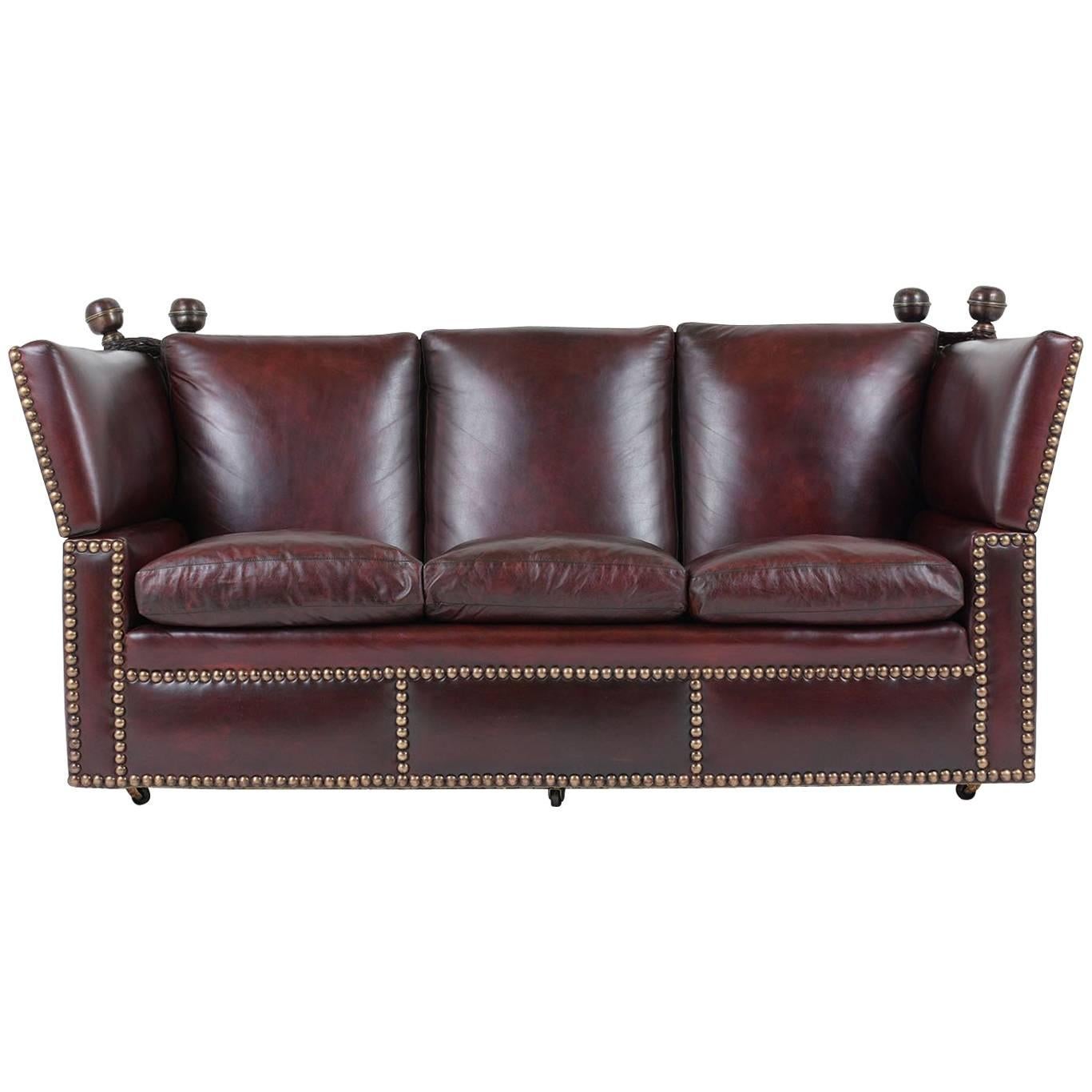 Grand Neoclassical Style Comfortable Three-Seat Leather Sofa