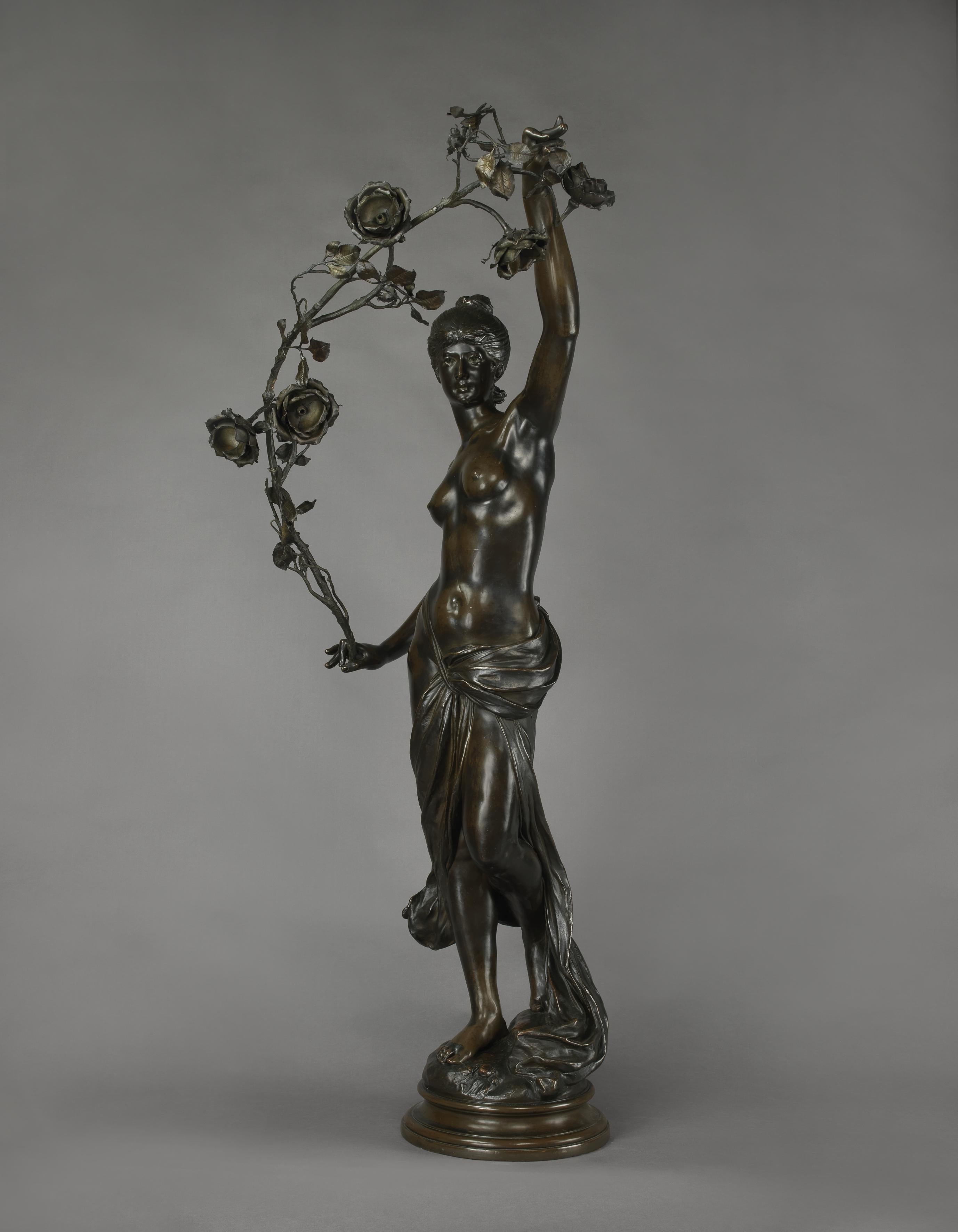 'Grand Nu Aux Feuillages', a fine patinated bronzed figural group by Alois Mayer. 

German, circa 1900. 

Signed 'A. Mayer'. 

Alois Mayer (1855-1936) Was a German Sculptor who worked mainly in bronze, creating statues, small sculptures and