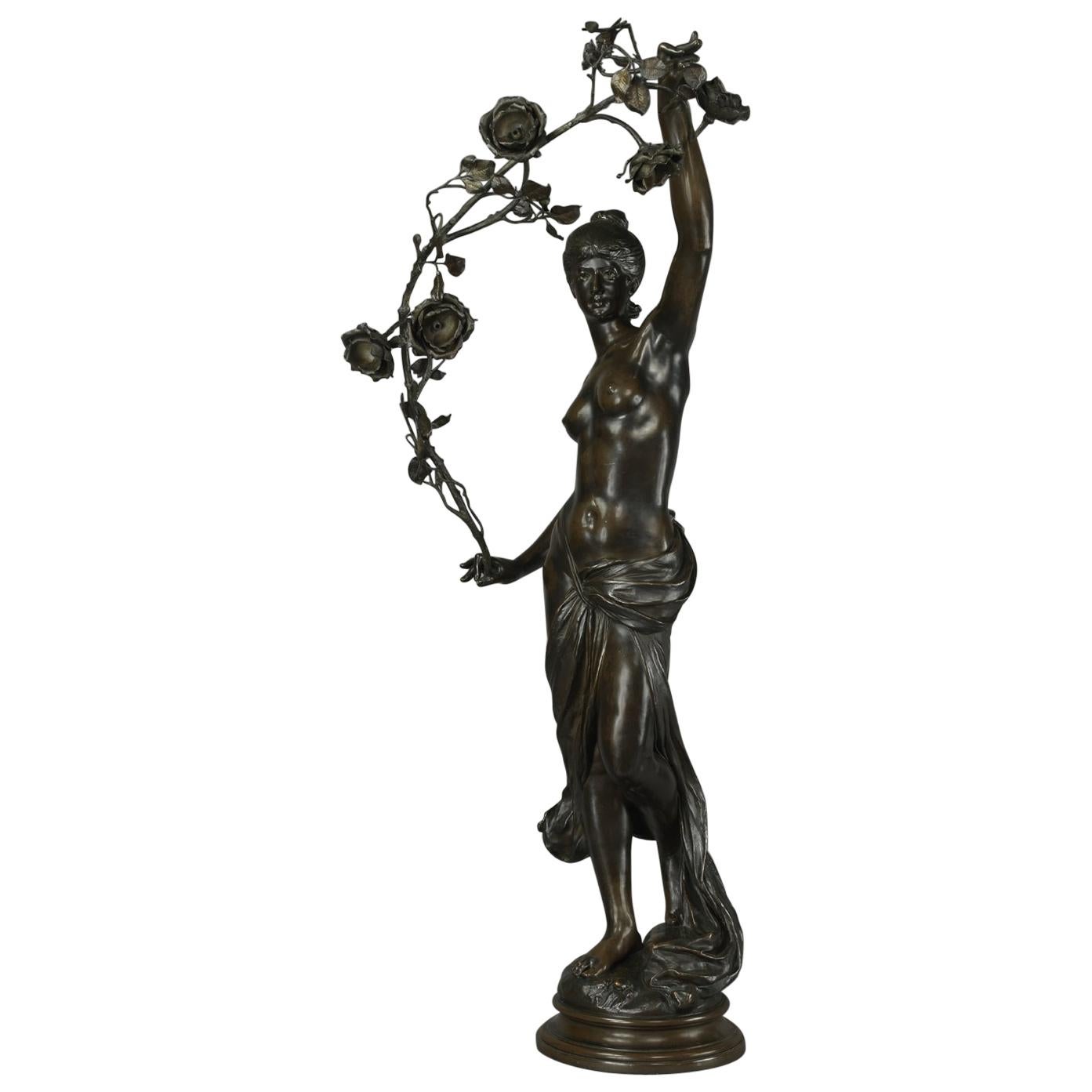 Grand Nu Aux Feuillages, groupe de figurines en bronze patiné, vers 1900