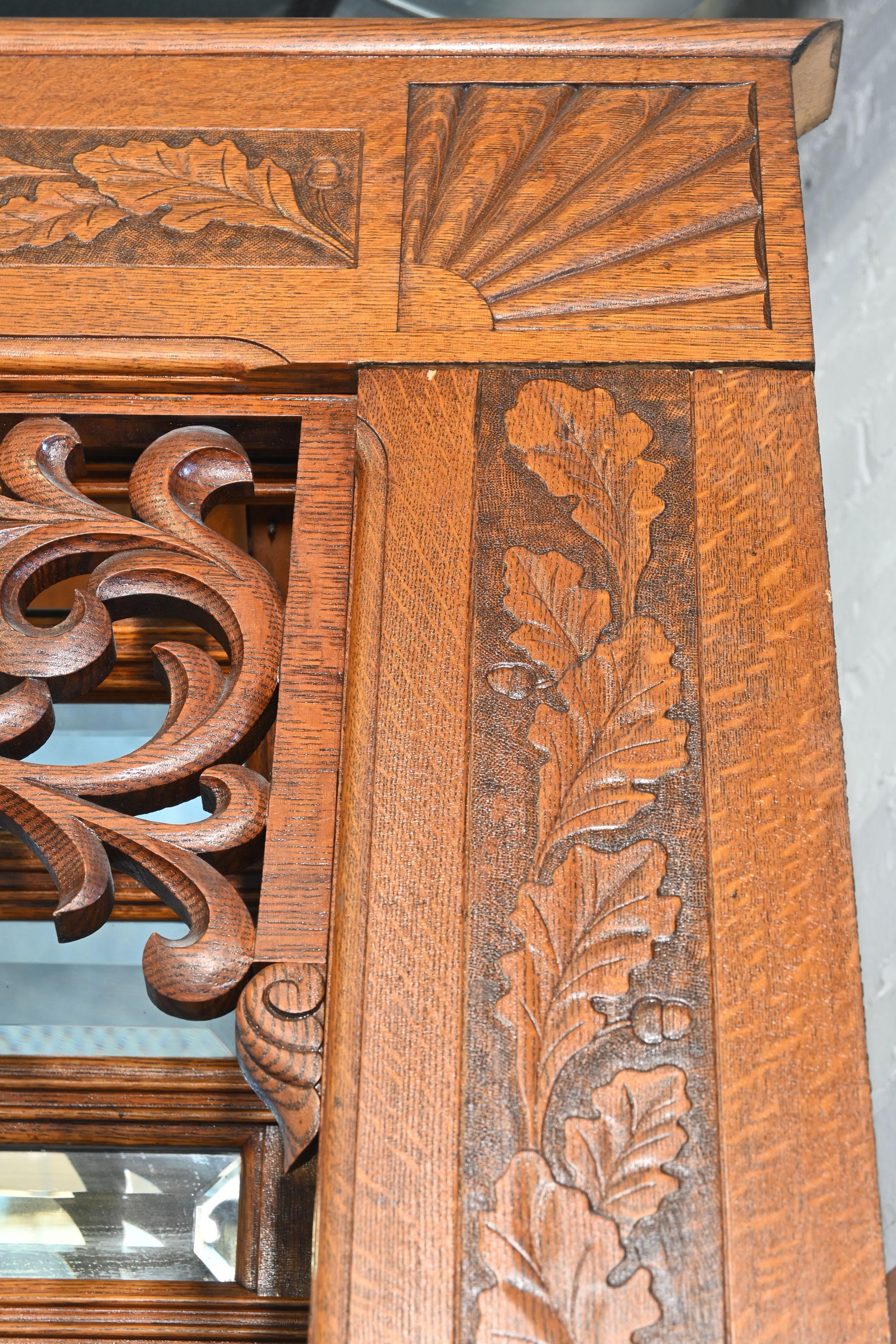 20th Century Grand Oak Buffet with Beveled Mirrored Ceiling