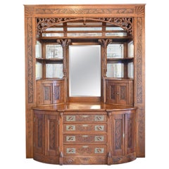 Antique Grand Oak Buffet with Beveled Mirrored Ceiling