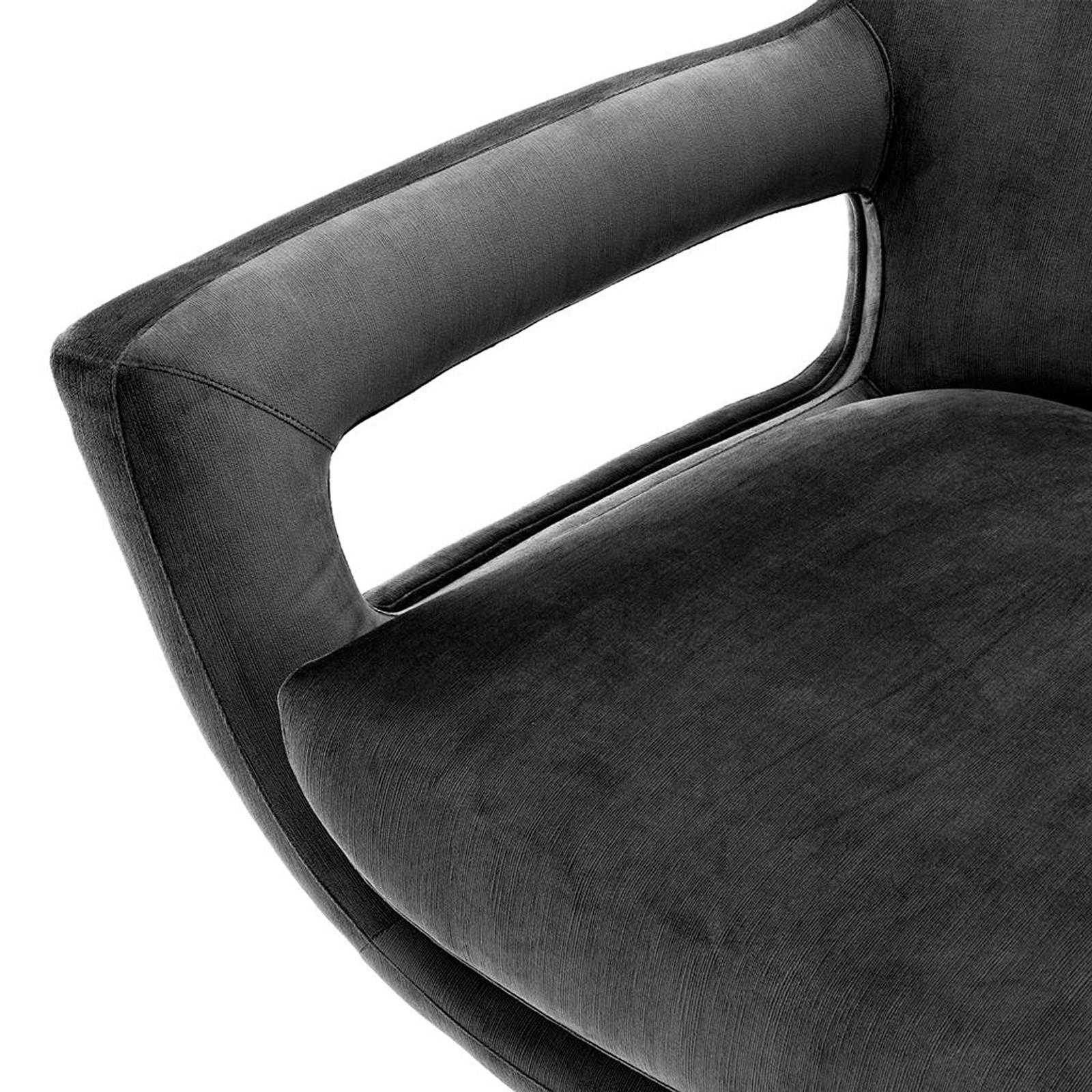 Blackened Grand Office Swivel Armchair with Granite Grey Fabric For Sale