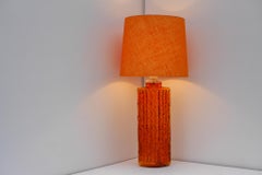Grand orange glass table lamp. By Gustav Leek for Orrefors, Sweden