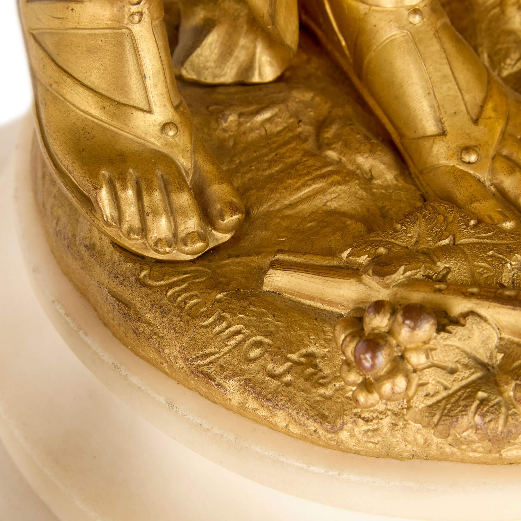 Grand Ormolu and Marble Clock Set by Raingo Frères and Salmson For Sale 3