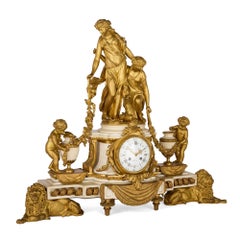 Grand ensemble d'horloges en bronze doré et marbre par Raingo Frères et Salmson