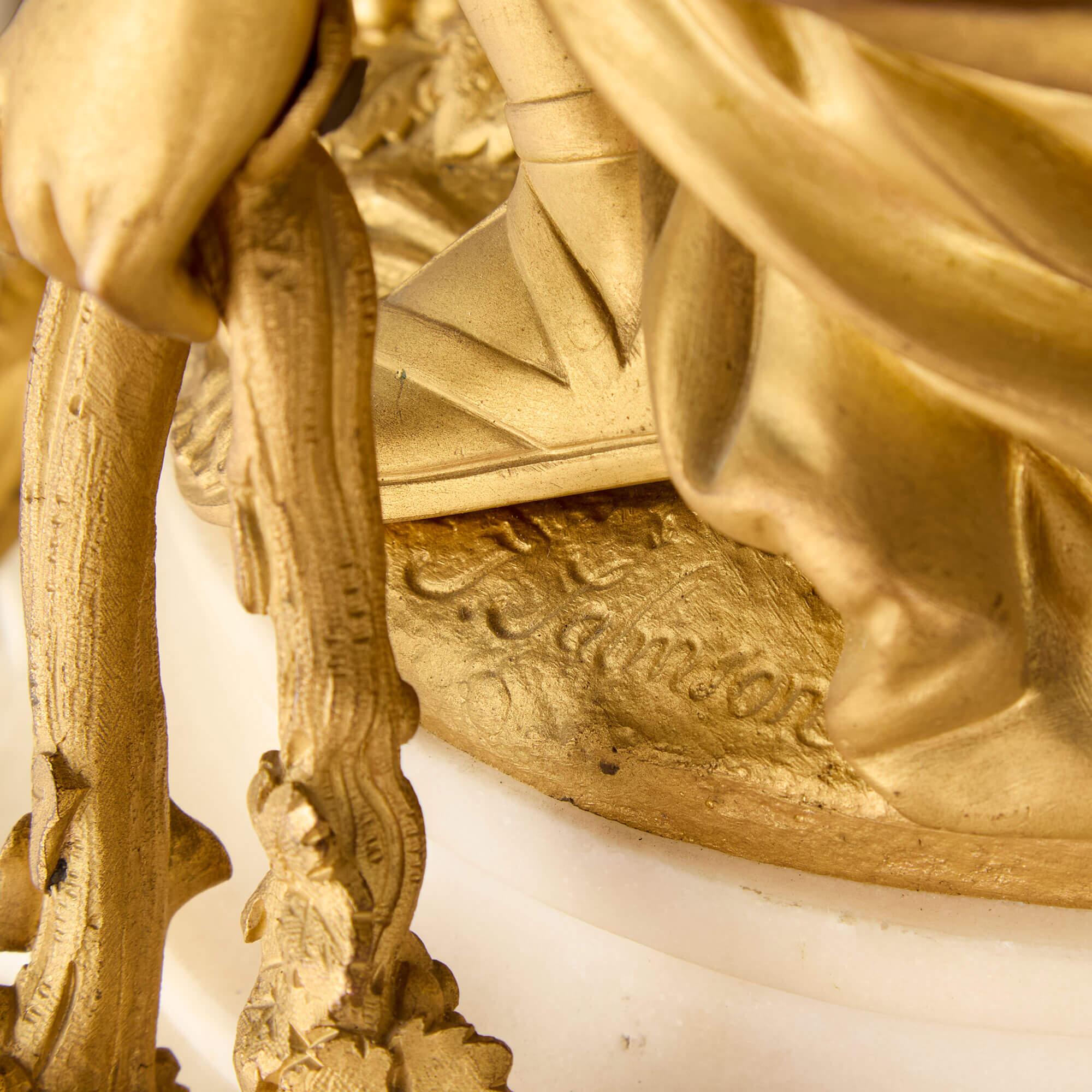Grand Ormolu and Marble Clock Set by Raingo Frères and Salmson For Sale 2
