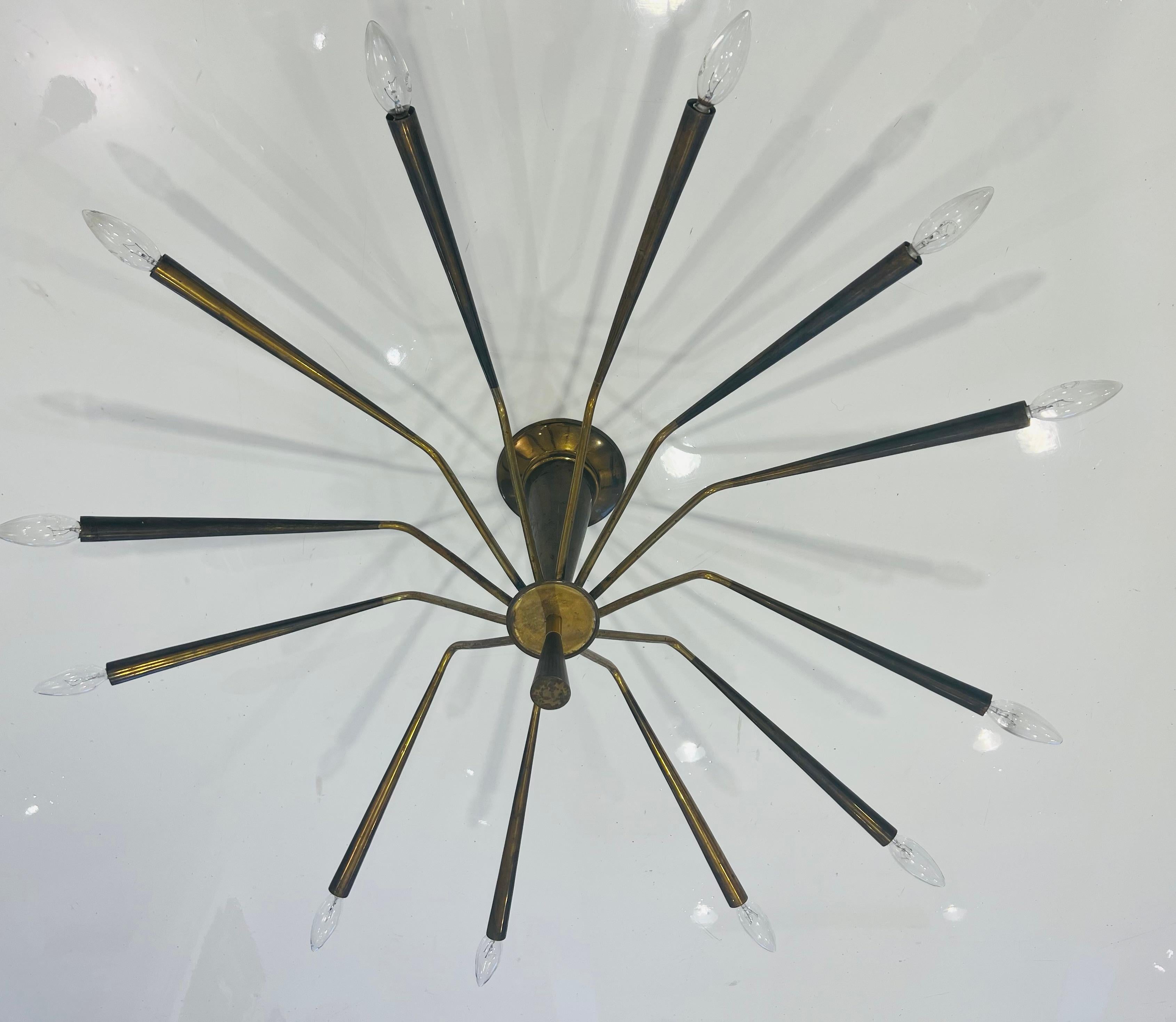Grand Oscar Torlasco Ragno LUMI 1960s Italian Flush Chandelier For Sale 4