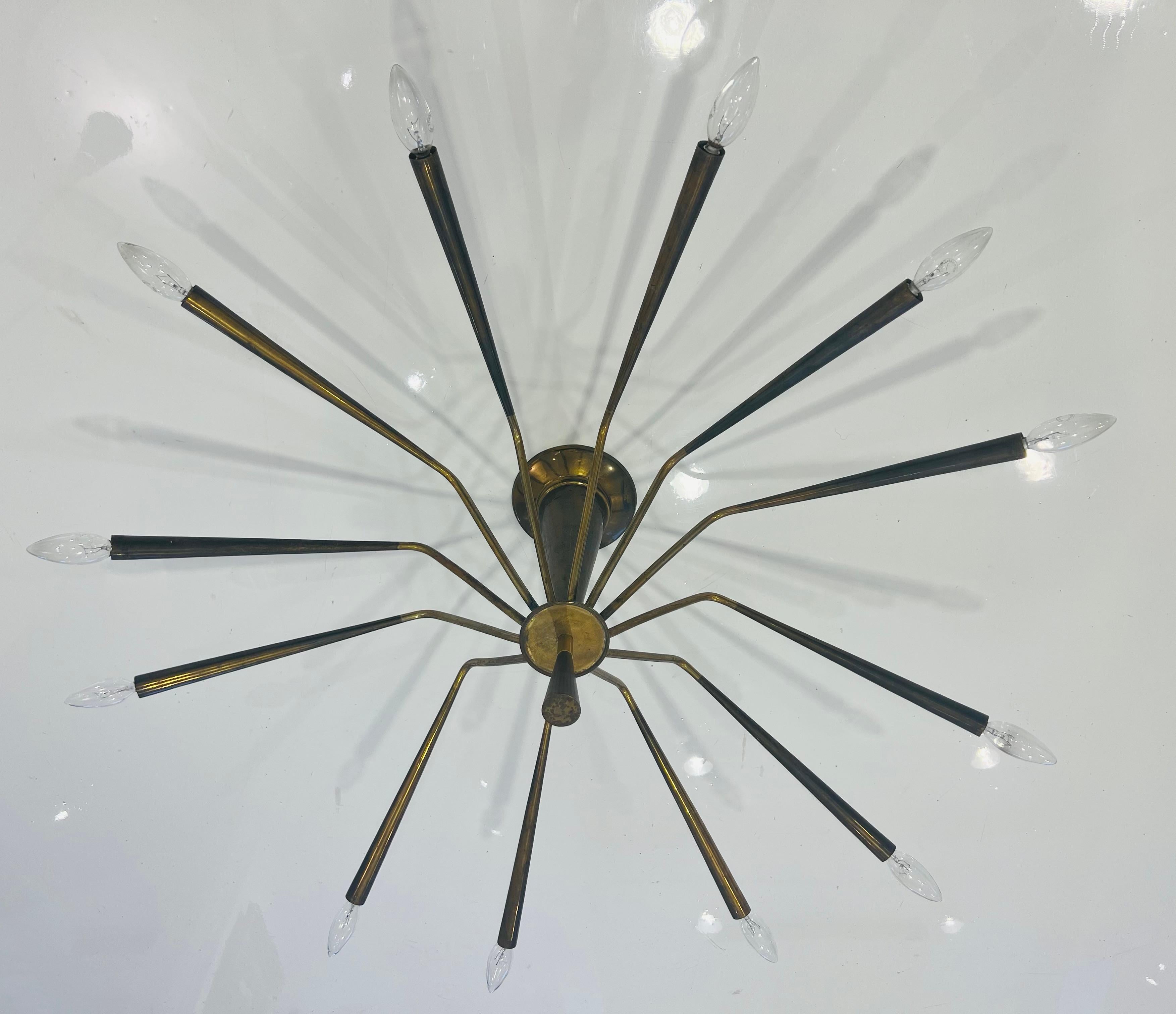 Grand Oscar Torlasco Ragno LUMI 1960s Italian Flush Chandelier For Sale 5