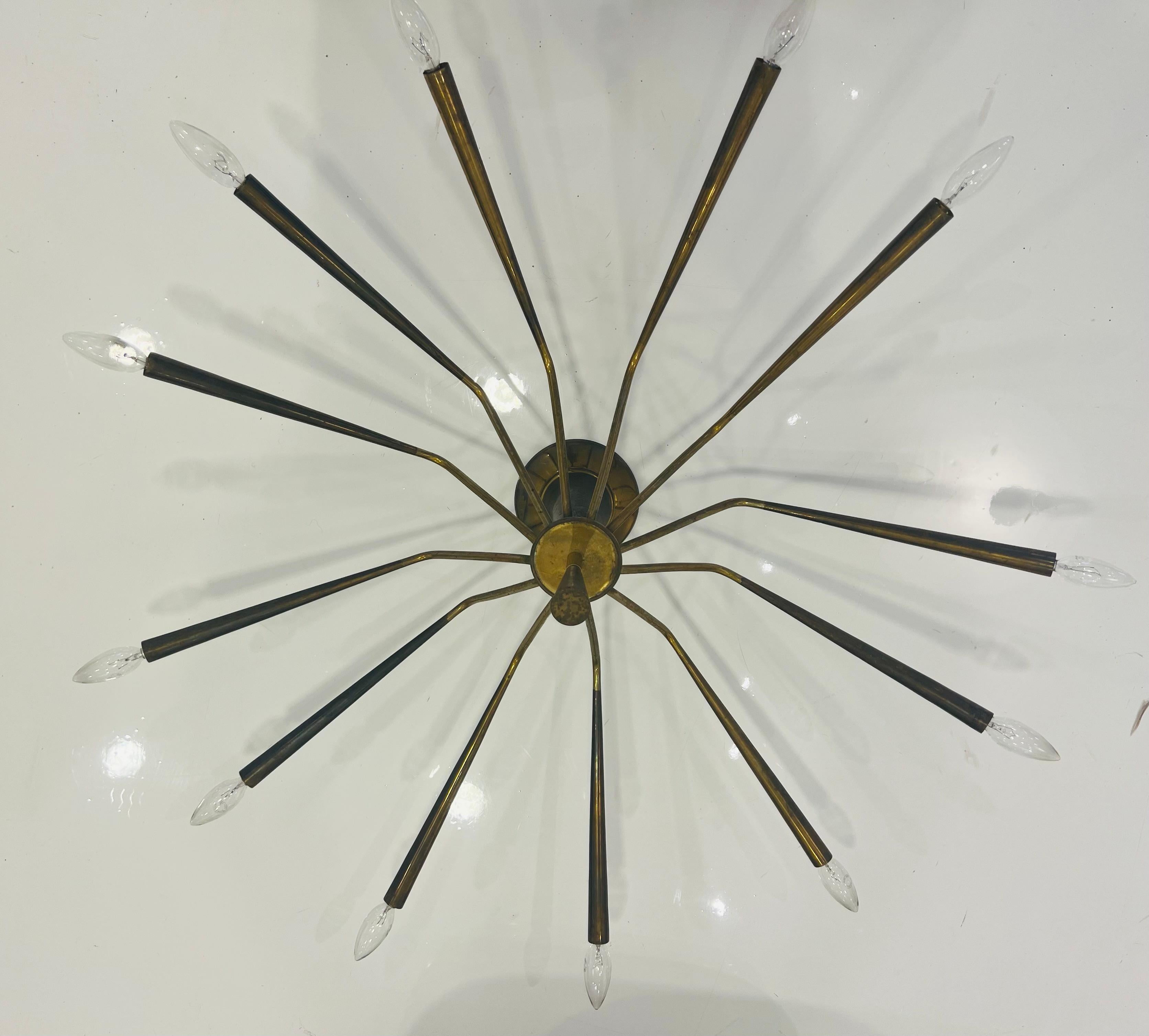 Grand Oscar Torlasco Ragno LUMI 1960s Italian Flush Chandelier For Sale 9