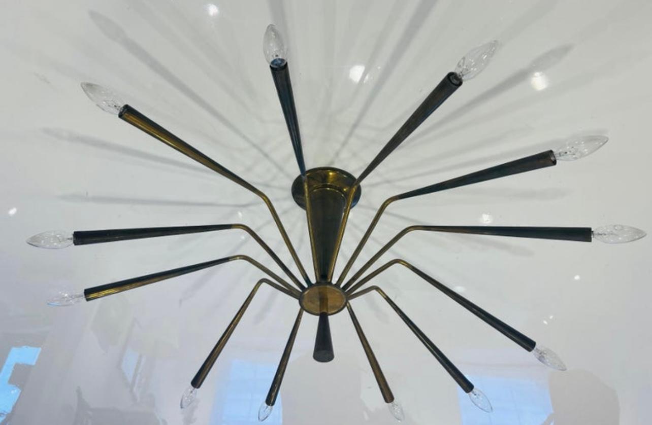 Mid-Century Modern Grand Oscar Torlasco Ragno LUMI 1960s Italian Flush Chandelier For Sale