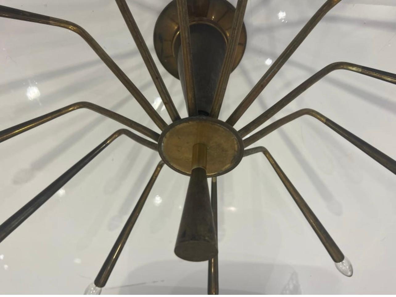 Grand Oscar Torlasco Ragno LUMI 1960s Italian Flush Chandelier In Excellent Condition For Sale In New York, NY