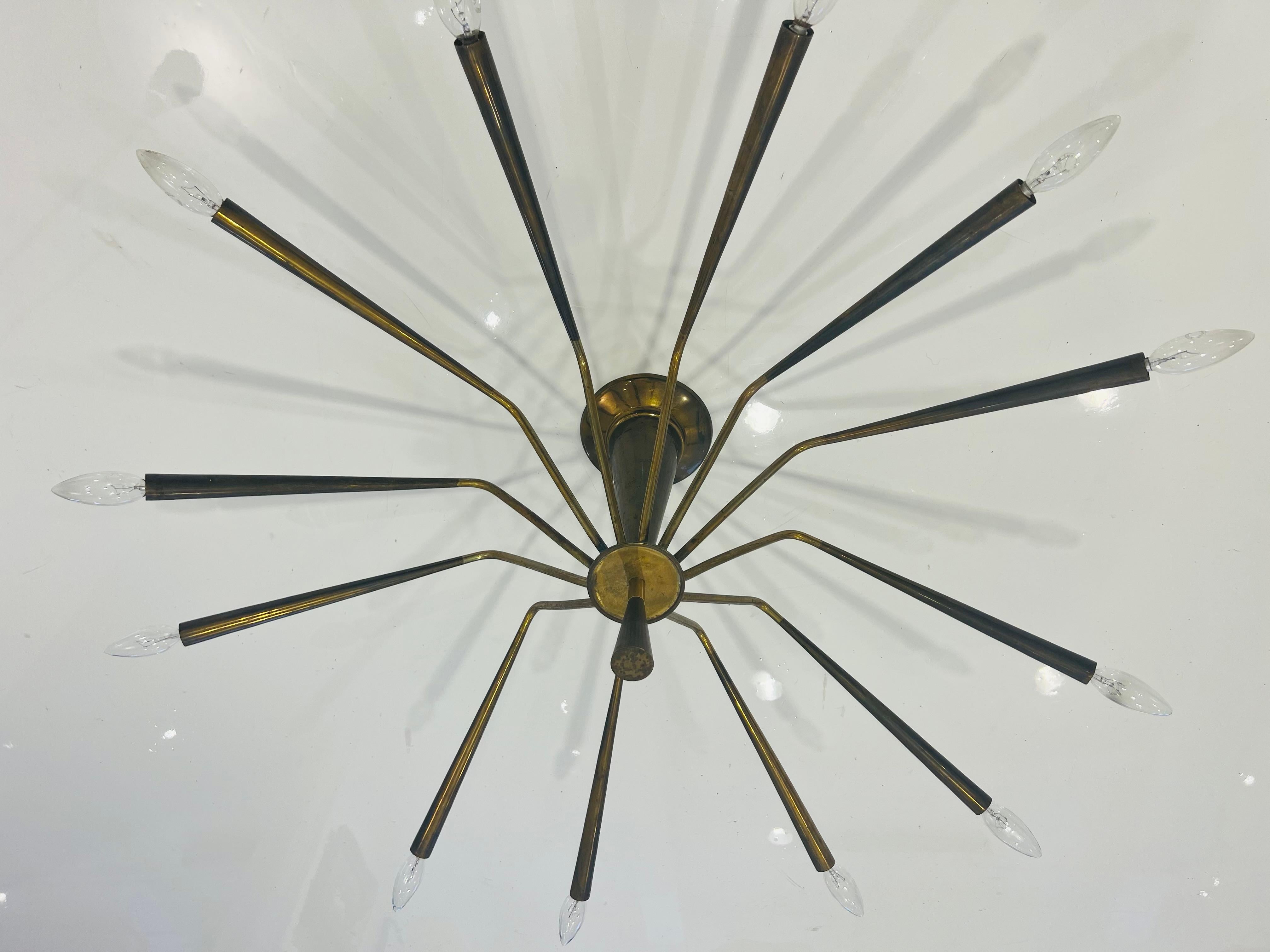 Grand Oscar Torlasco Ragno LUMI 1960s Italian Flush Chandelier For Sale 1