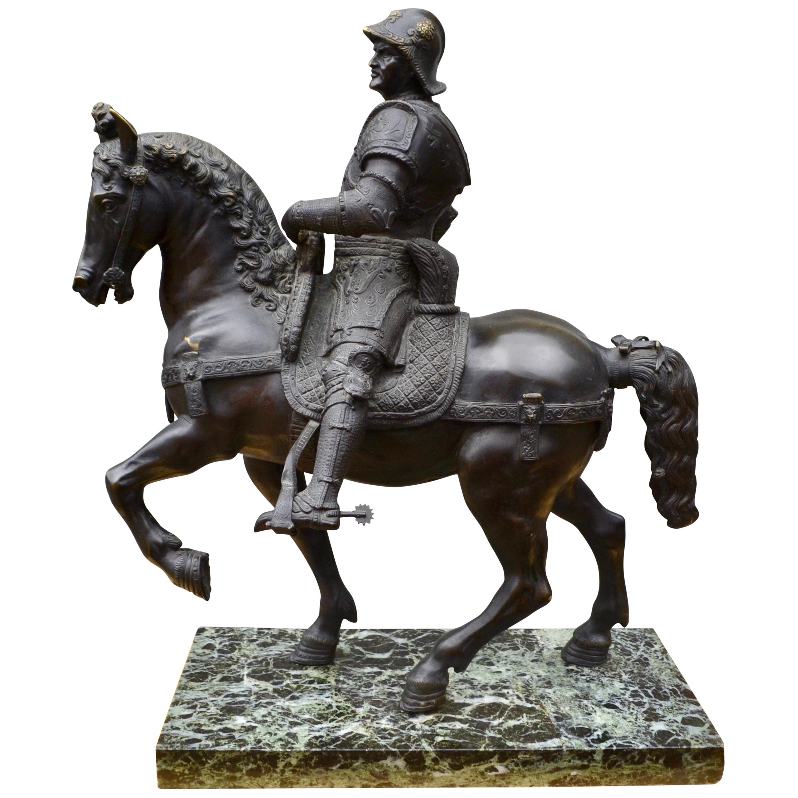 Grand Tour Bronze of the Equestrian Statue of Colleoni After Verrocchio For Sale