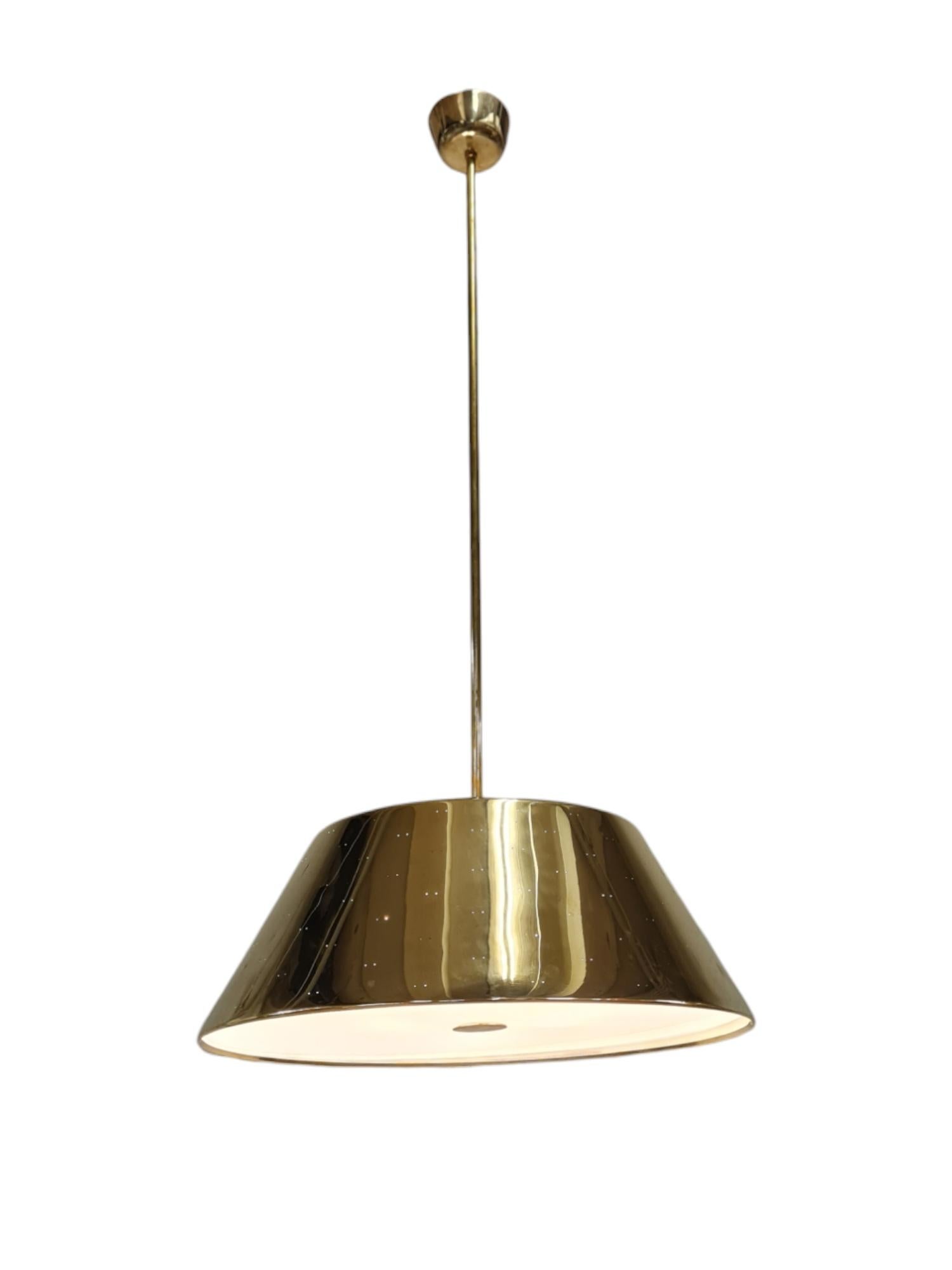 Grand Paavo Tynell Perforated Brass Ceiling Pendant, Idman 1950s For Sale 8